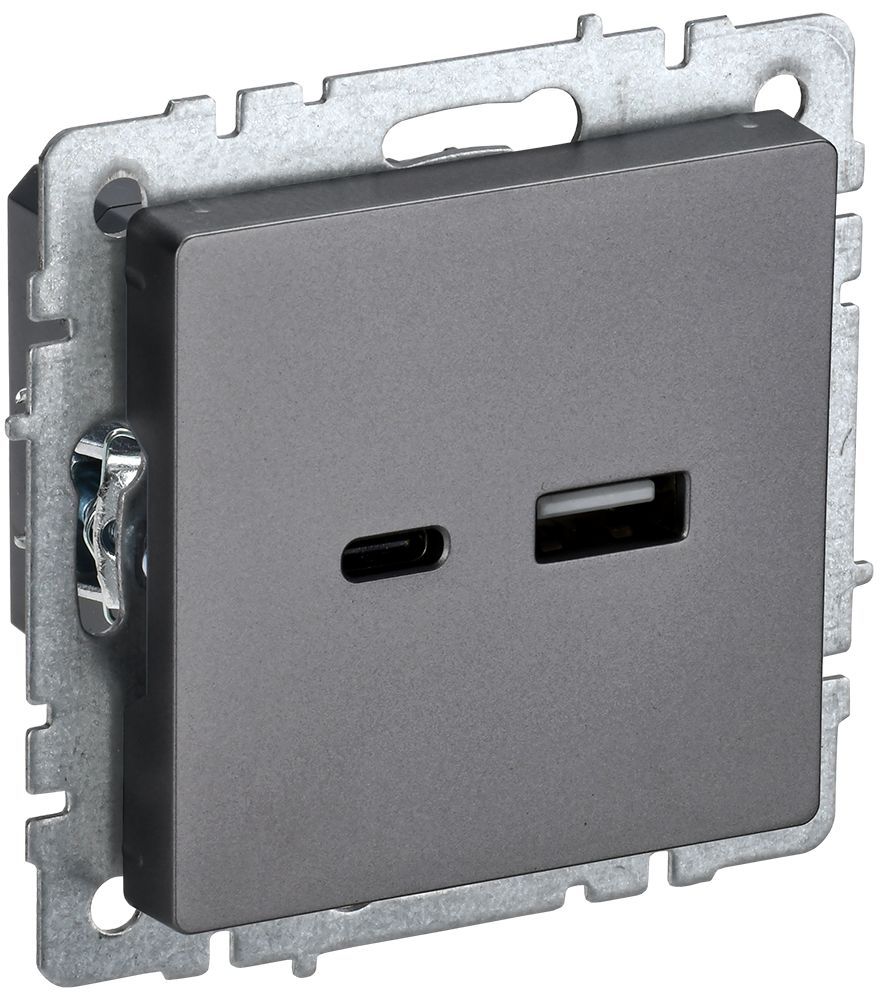 Розетка USB BRITE A+C 18Вт РЮ11-1-БрС скрытой установки сталь (BR-U22-018-K46)