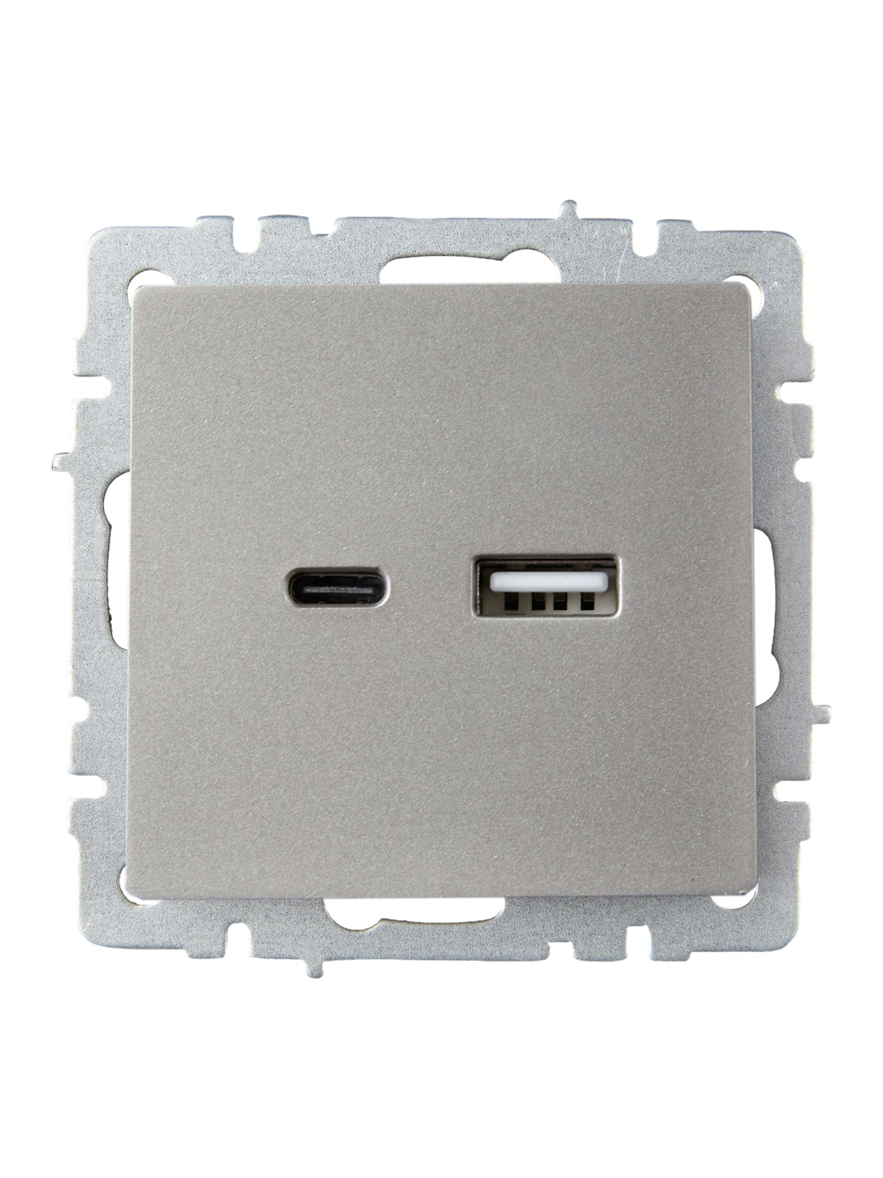 Розетка USB BRITE A+C 18Вт РЮ11-1-БрС скрытой установки сталь (BR-U22-018-K46)