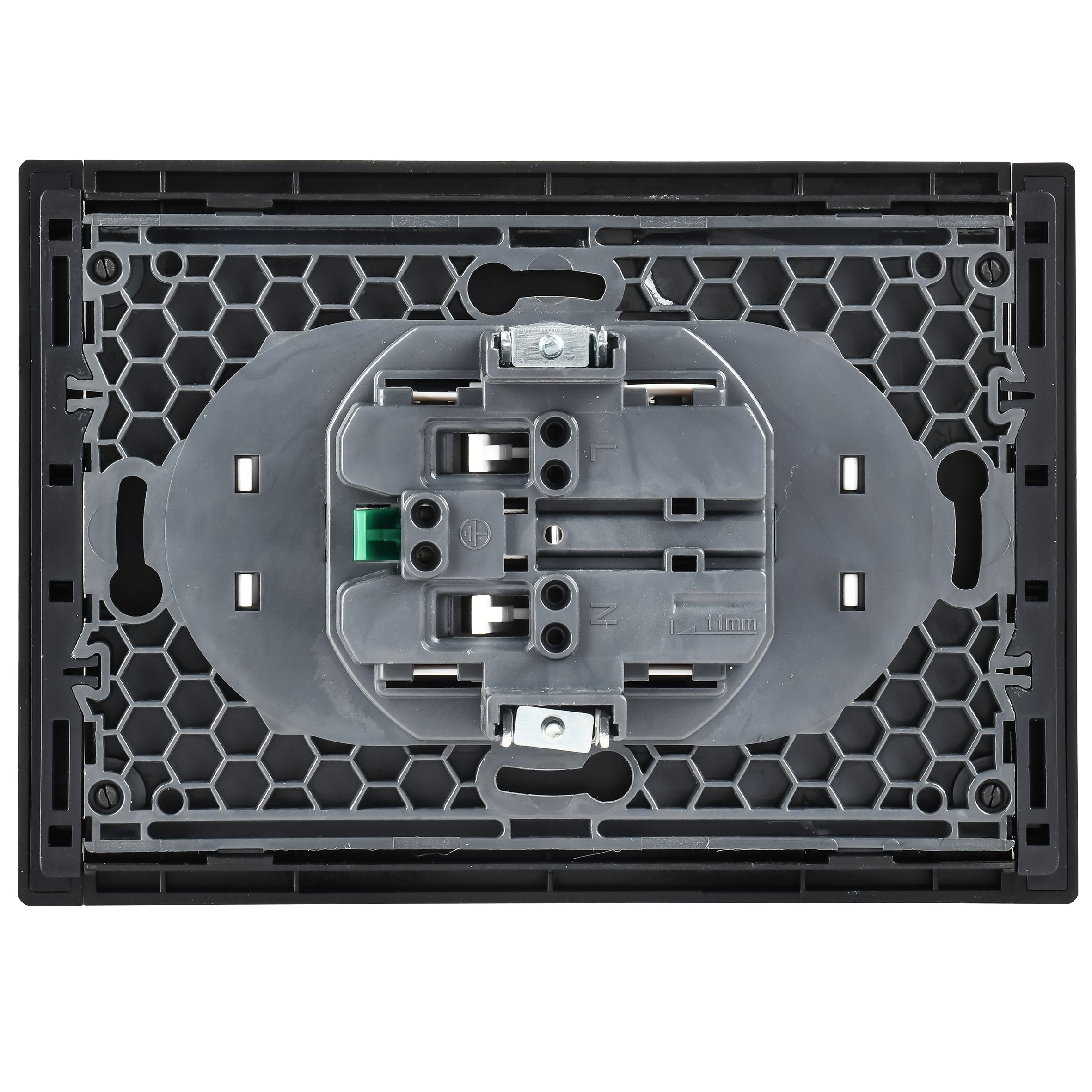 FORTE&PIANO Розетка 2-местная FP623M с заземлением с защитными шторками безвинтовое крепление скрытой установки 16А металл шампань (FP-R24-16-1-M-K37)