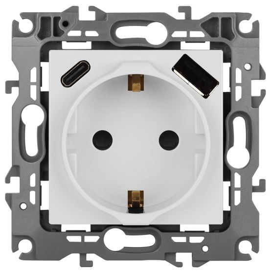 Розетка с USB type-A+C 12-4108-01 16А 250В 5В-3А 2P+E серия 12 белый ЭРА (Б0067752)