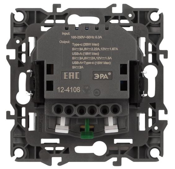 Розетка с USB type-A+C 12-4108-01 16А 250В 5В-3А 2P+E серия 12 белый ЭРА (Б0067752)