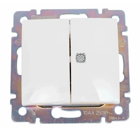 Valena DIY выключатель 2-клавишный с индикацией, скрытой установки, белый (694278)