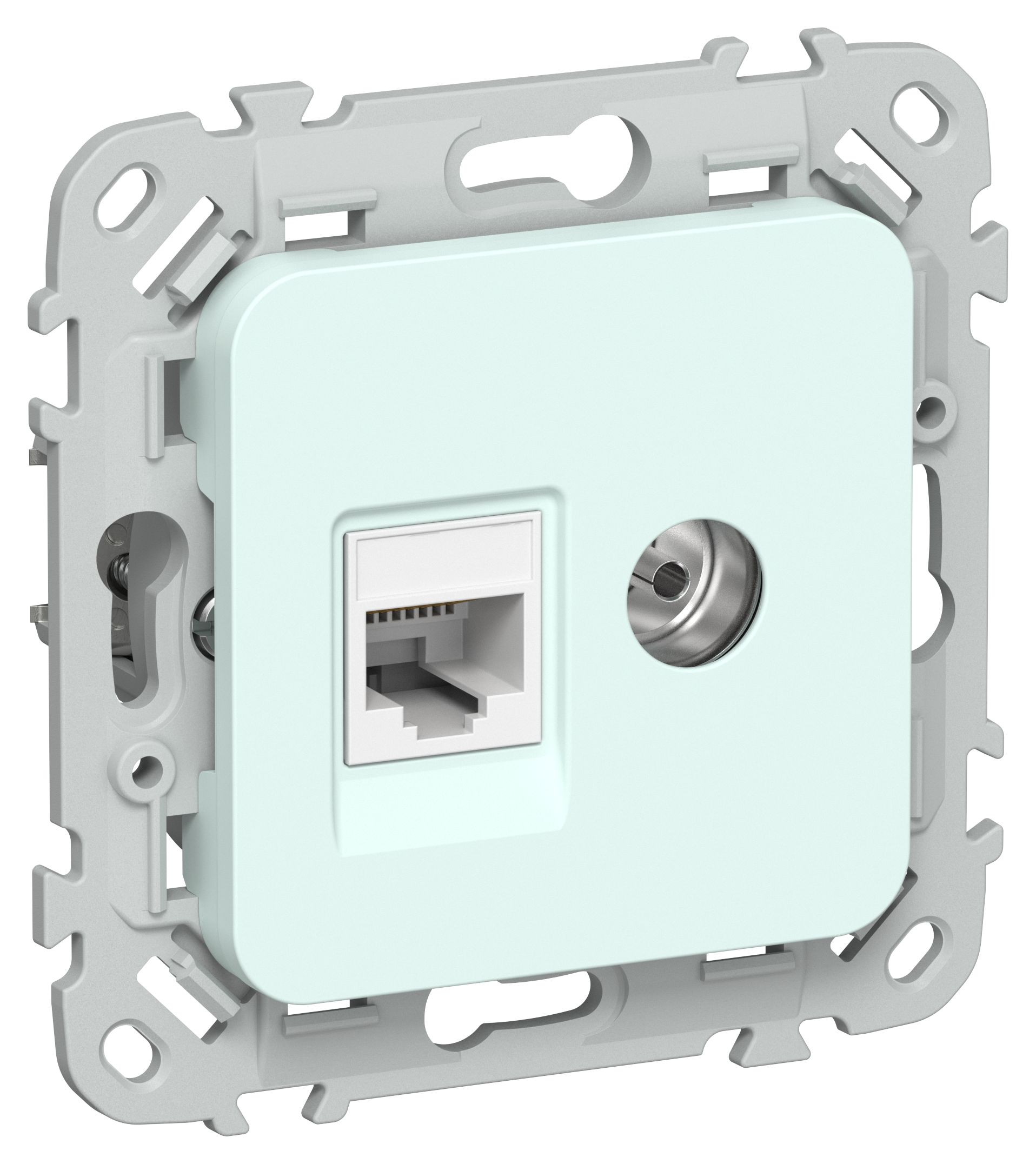 FLITE Розетка 2-местная RJ45/TV кат 5Е UTP РКТВ5е-2-0-ФлХЛ скрытой установки холодный лед (FI-AK22-1-K94)
