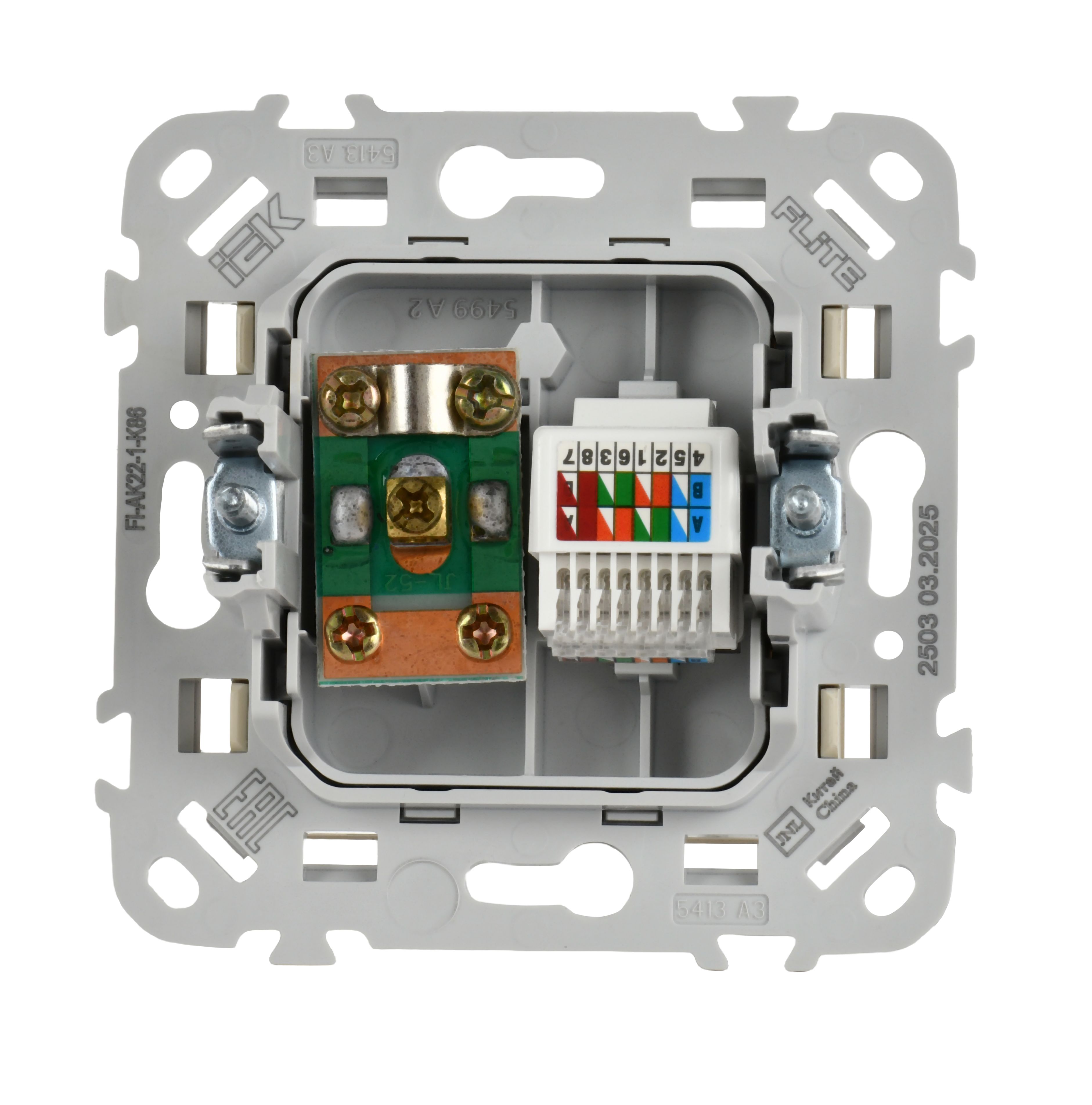 FLITE Розетка 2-местная RJ45/TV кат 5Е UTP РКТВ5е-2-0-ФлСл скрытой установки сливочный (FI-AK22-1-K86)