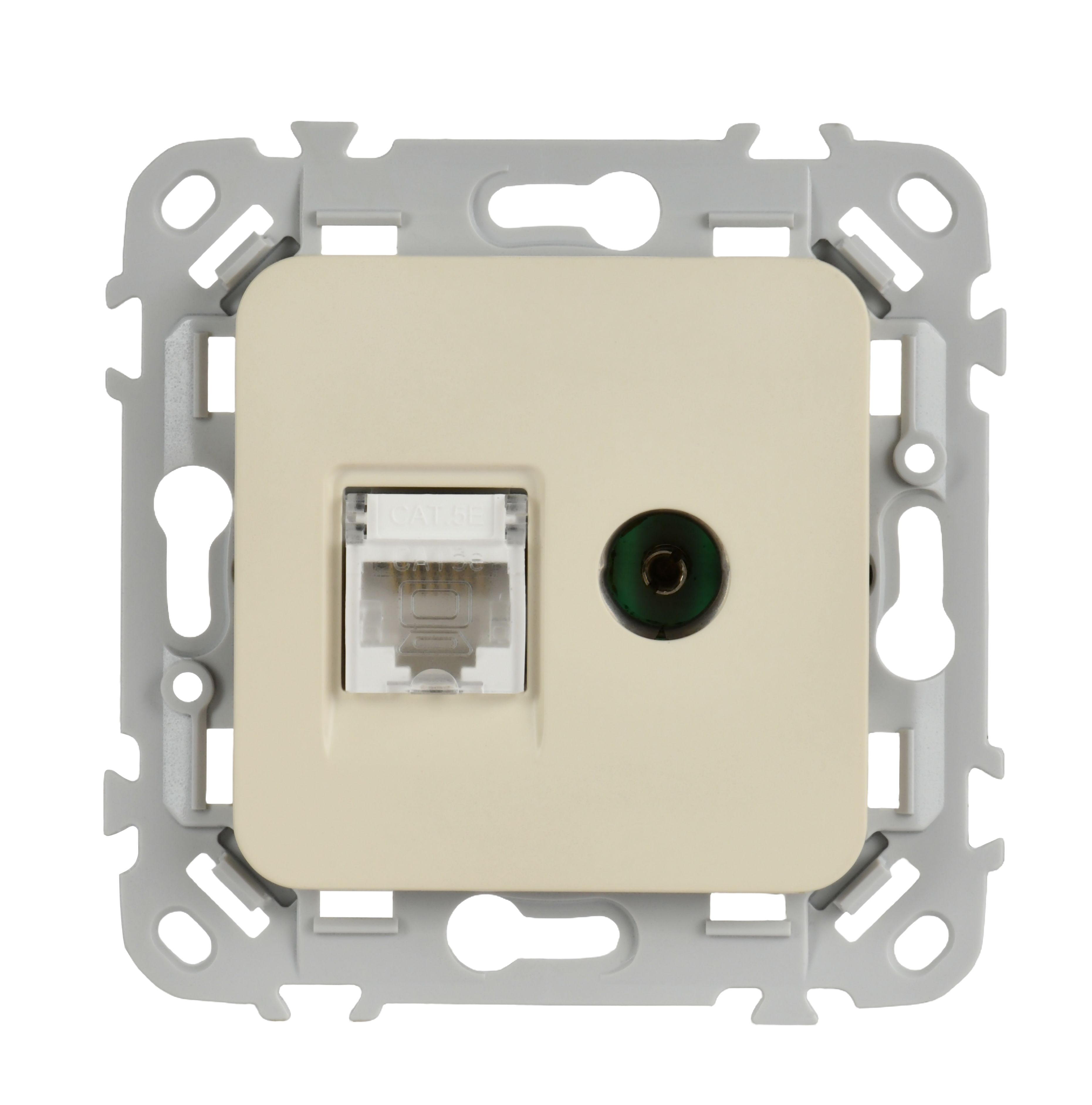 FLITE Розетка 2-местная RJ45/TV кат 5Е UTP РКТВ5е-2-0-ФлСл скрытой установки сливочный (FI-AK22-1-K86)