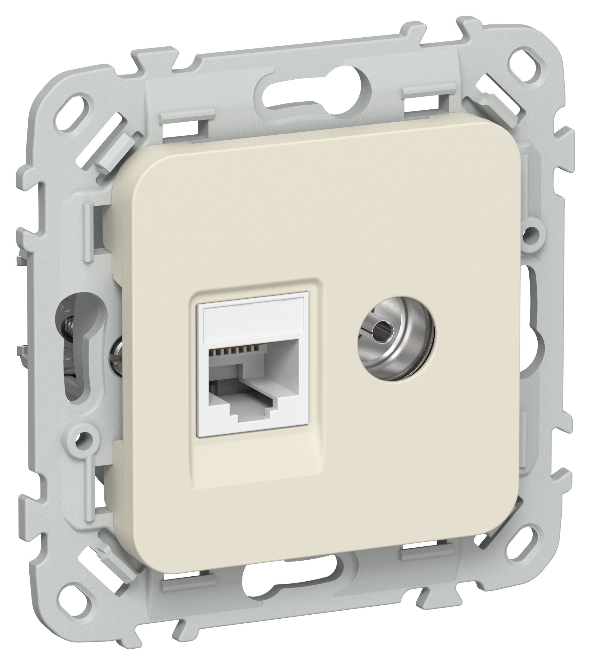 FLITE Розетка 2-местная RJ45/TV кат 5Е UTP РКТВ5е-2-0-ФлСл скрытой установки сливочный (FI-AK22-1-K86)