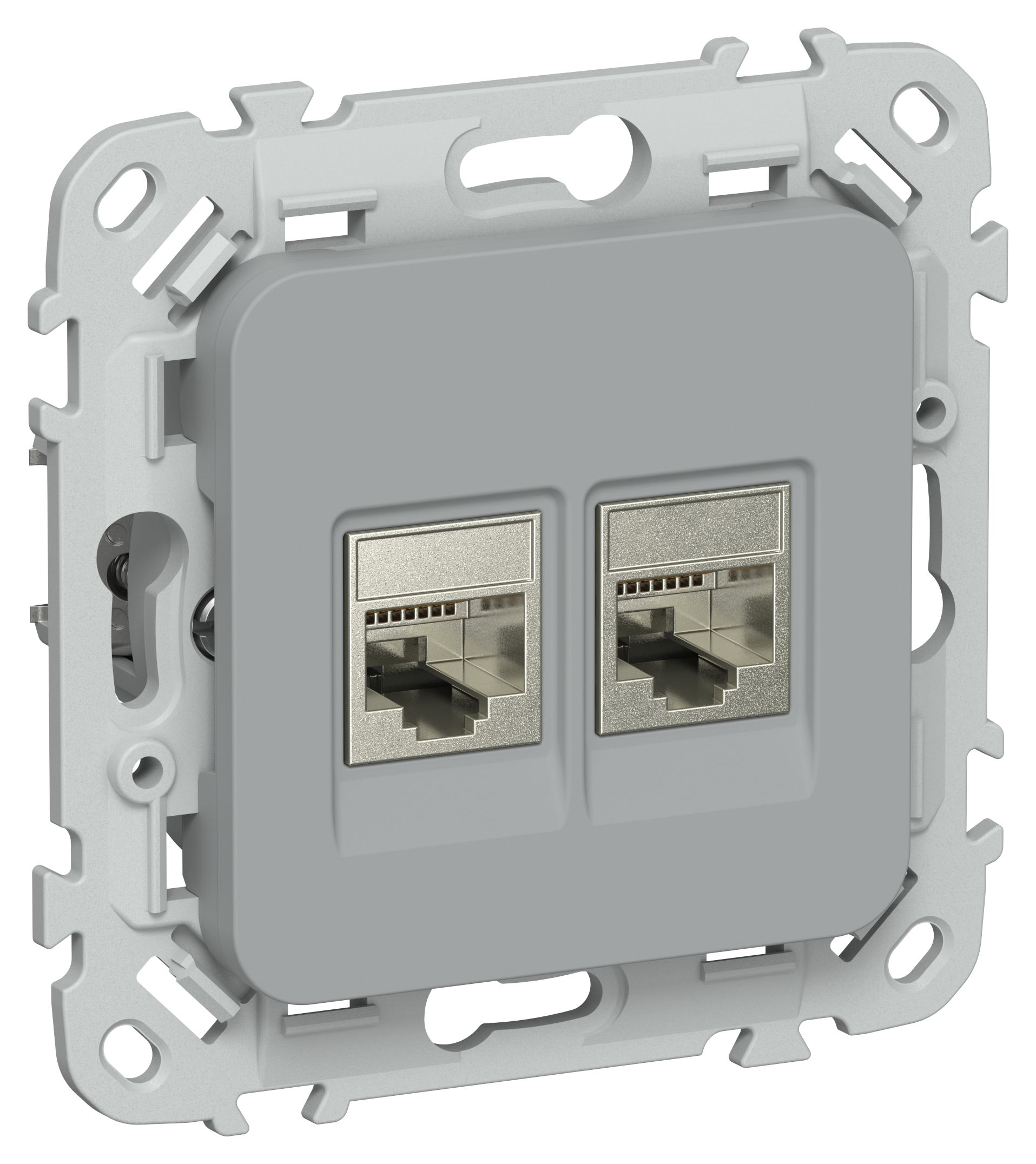 FLITE Розетка 2-местная RJ45/RJ11 кат 6/3 STP РКТ6/3-2-1-ФлС скрытой установки серый (FI-KT21-2-K03)