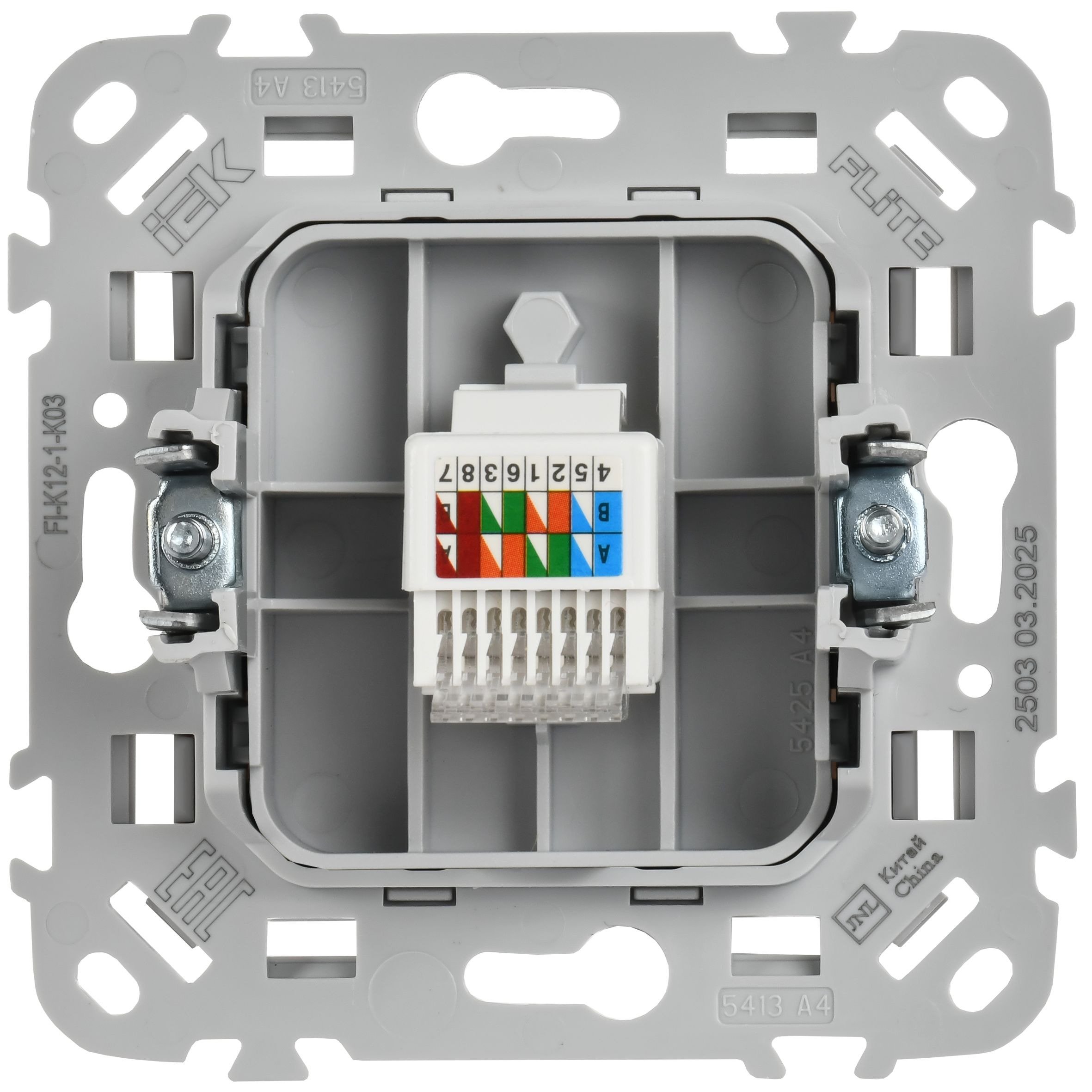 FLITE Розетка компьютерная RJ45 кат 5Е UTP РК5е-1-0-ФлС скрытой установки серый (FI-K12-1-K03)