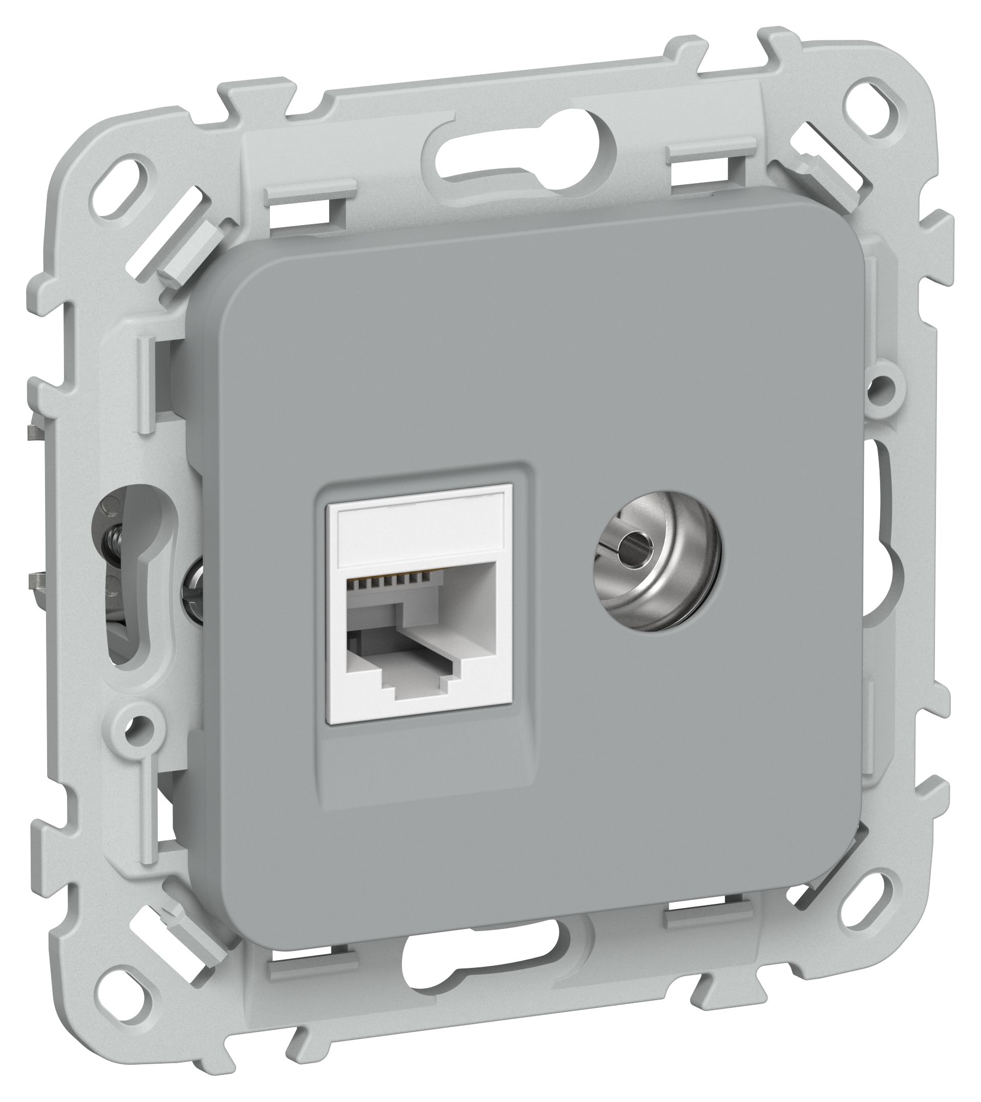FLITE Розетка 2-местная RJ45/TV кат 6 UTP РКТВ6-2-0-ФлС скрытой установки серый (FI-AK22-2-K03)