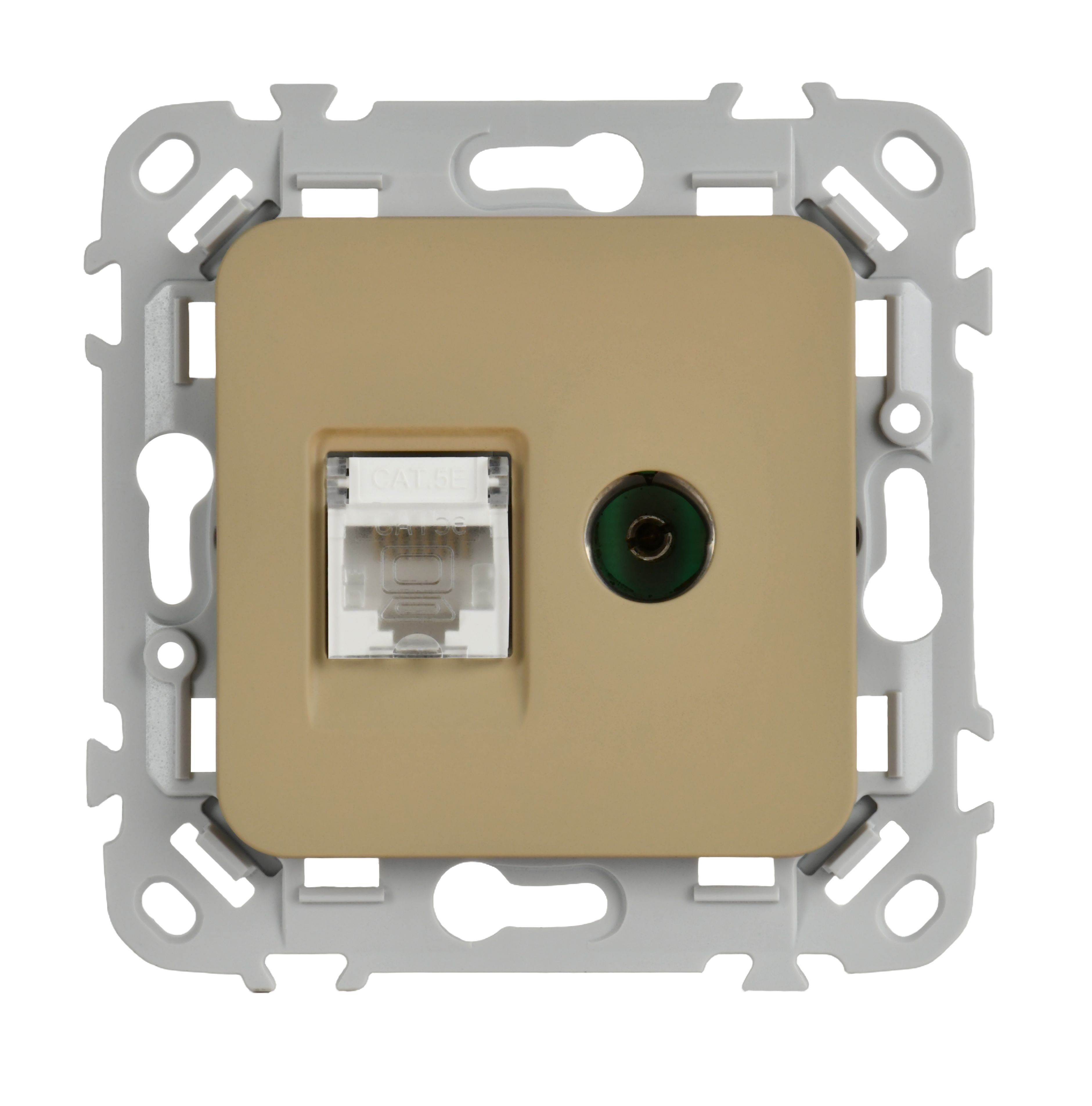 FLITE Розетка 2-местная RJ45/TV кат 5Е UTP РКТВ5е-2-0-ФлХ скрытой установки хаки (FI-AK22-1-K59)
