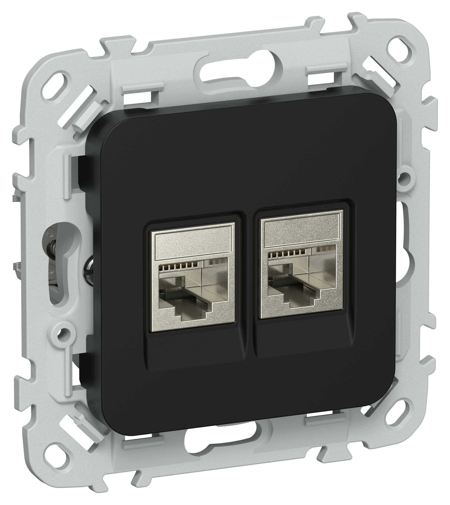 FLITE Розетка 2-местная компьютерная RJ45 кат 6 STP РК6-2-1-ФлЧ скрытой установки черный (FI-K21-2-K02)