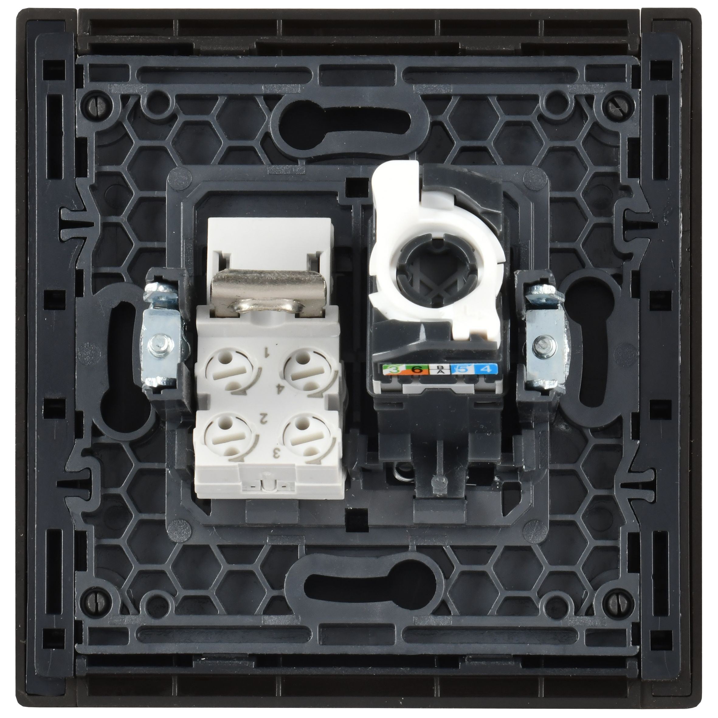 FORTE&PIANO Розетка двойная RJ11+RJ45 кат.5E FP335 скрытой установки серый (FP-KT20-O-1-K03)