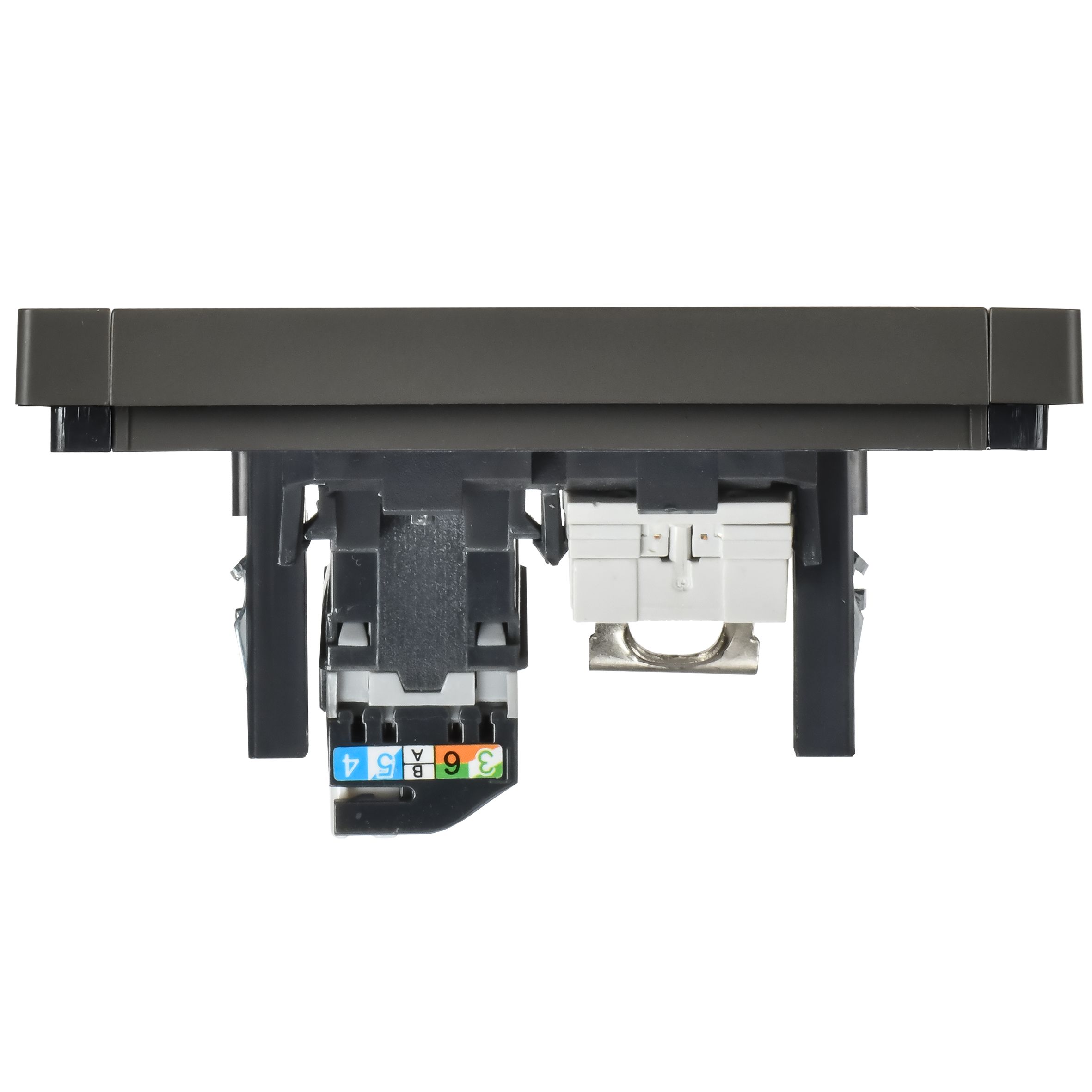 FORTE&PIANO Розетка двойная RJ11+RJ45 кат.5E FP335 скрытой установки серый (FP-KT20-O-1-K03)
