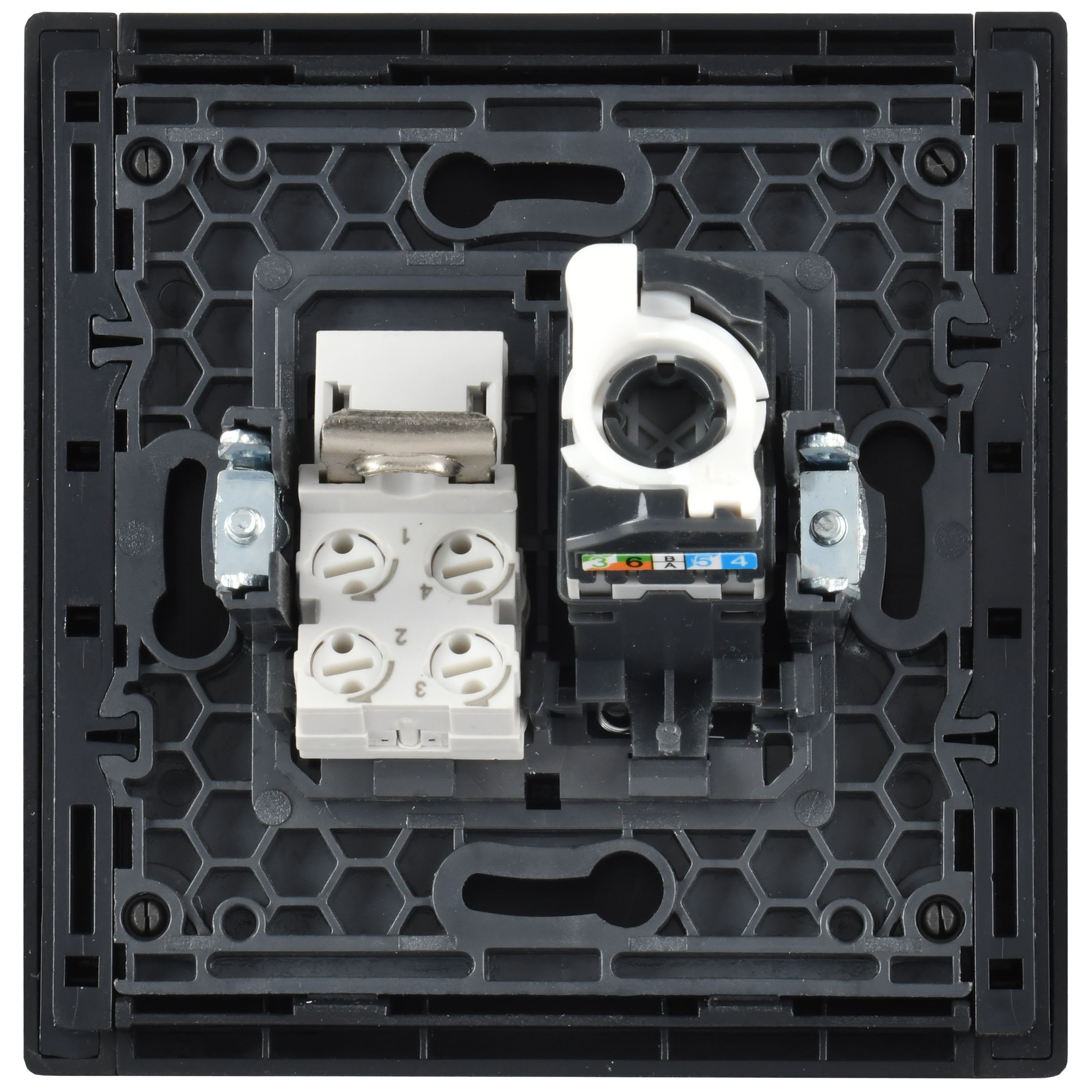 FORTE&PIANO Розетка двойная RJ11+RJ45 кат.5E FP135 скрытой установки черный (FP-KT20-O-1-K02)