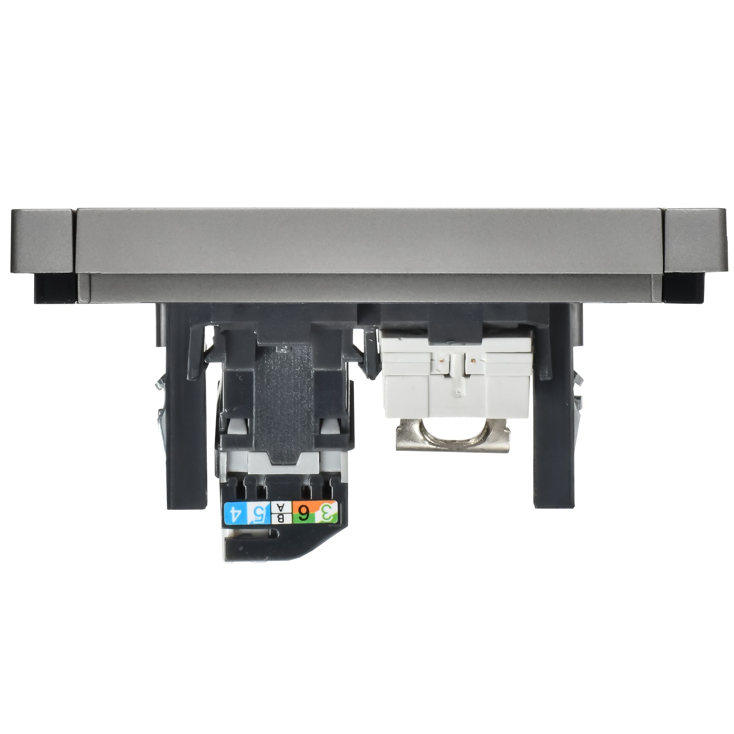 FORTE&PIANO Розетка двойная RJ11+RJ45 кат.5E FP535 скрытой установки сталь (FP-KT20-O-1-K46)