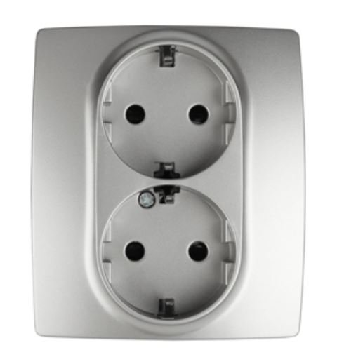 Розетка двойная 12-2104-03 16A IP20 250В 2X2P+E серия 12 алюминий Schuko (Б0014701)