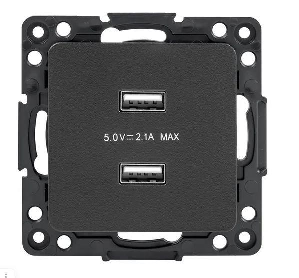 Стокгольм Механизм розетки USB 2-местной 2,1А винтовые клеммы черный (EZR16-028-10-2USB)