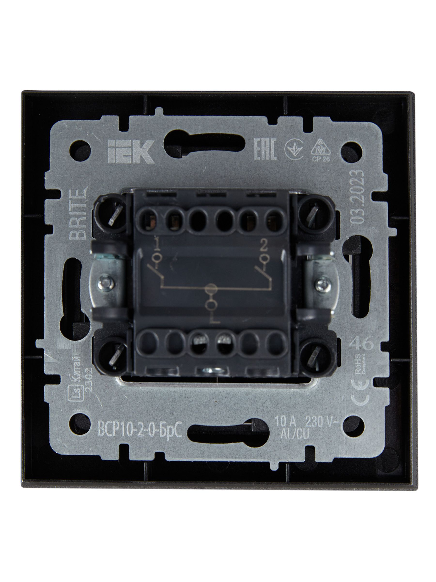 Выключатель 2-клавишный в сборе ВСР10-2-0-БрС сталь BRITE (BR-V20-0-10-K46-F)