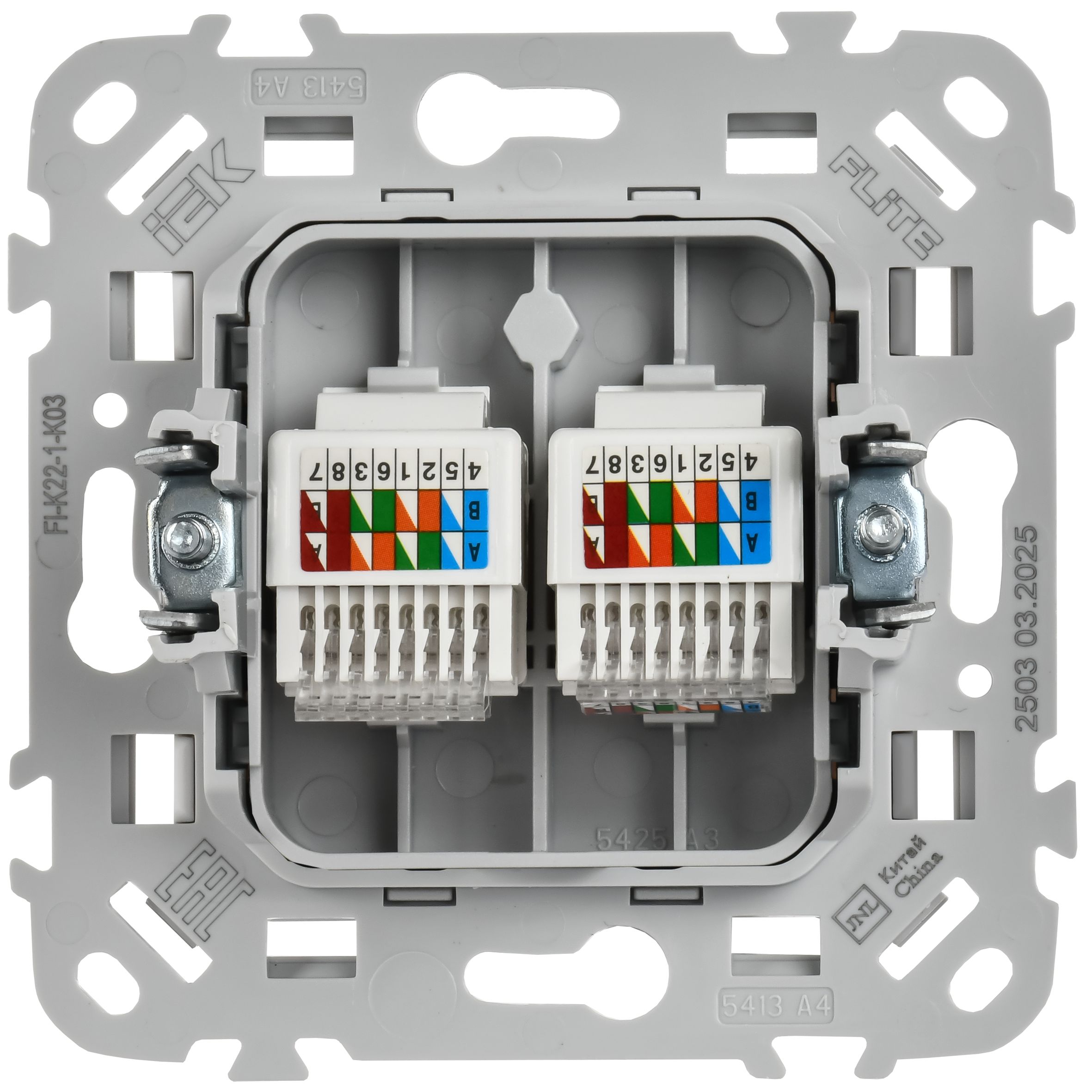 FLITE Розетка 2-местная компьютерная RJ45 кат 5Е UTP РК5е-2-0-ФлС скрытой установки серый (FI-K22-1-K03)
