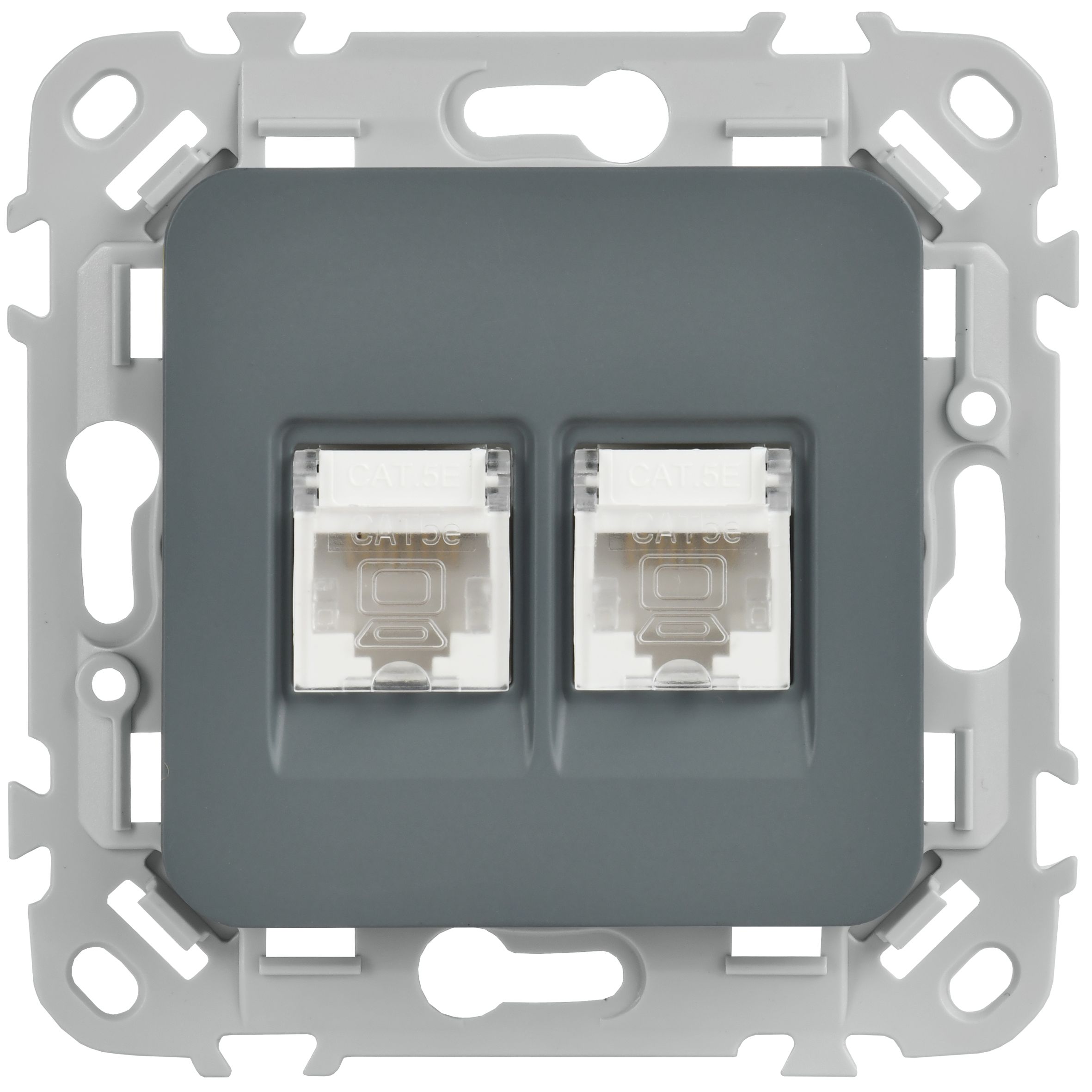 FLITE Розетка 2-местная компьютерная RJ45 кат 5Е UTP РК5е-2-0-ФлМА скрытой установки мокрый асфальт (FI-K22-1-K80)