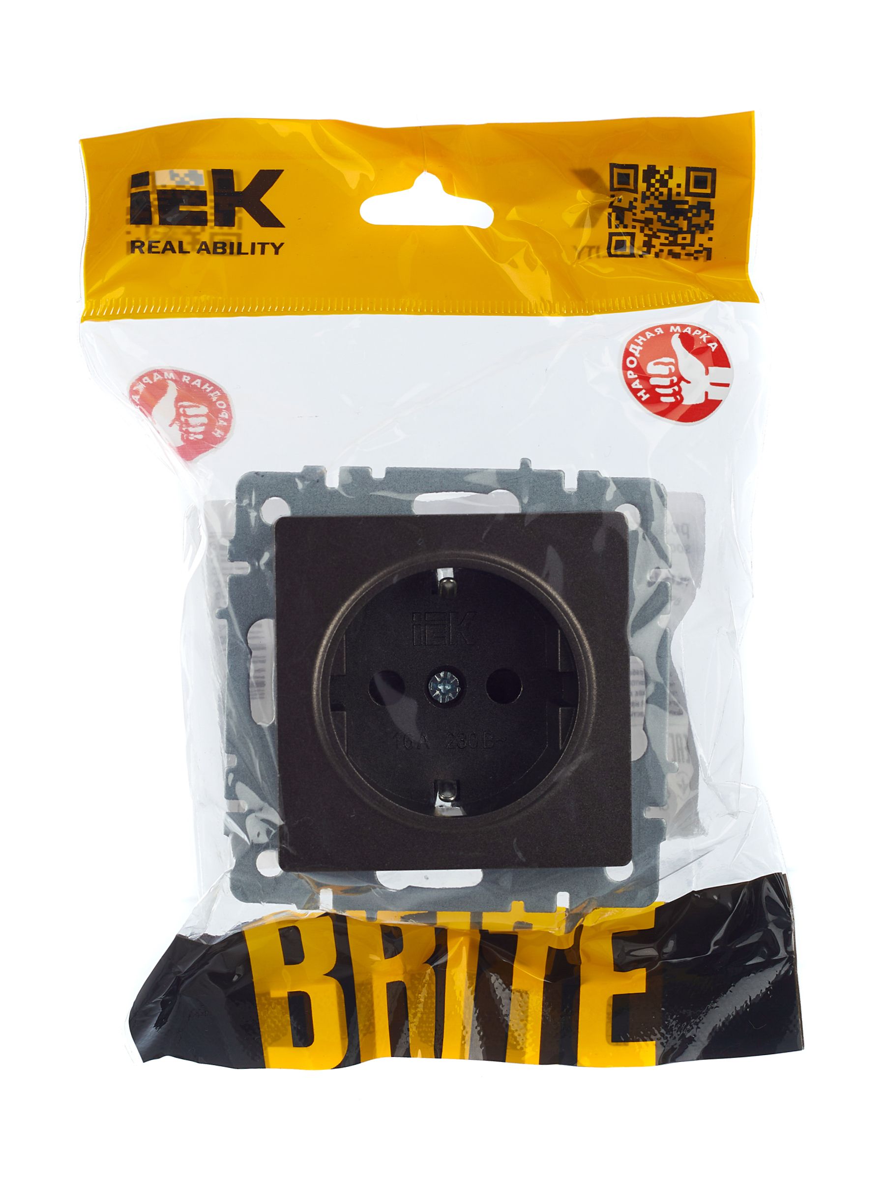 Розетка 1-местная РС14-1-0-БрТБ BRITE с заземлением с защитными шторками 16А скрытой установки темная бронза (BR-R14-16-K45)