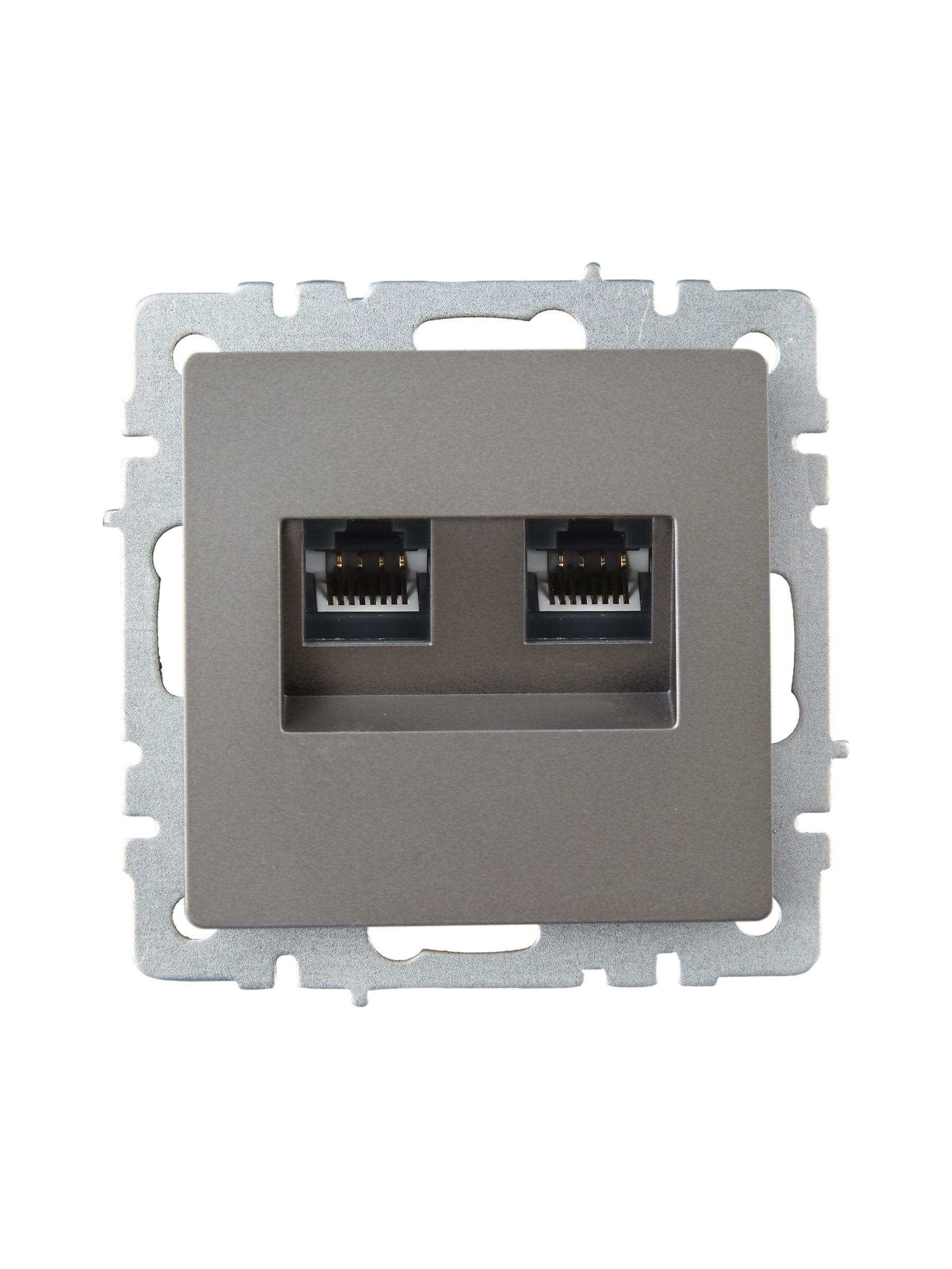 Розетка компьютерная двойная RJ45 BRITE кат.6 РК11-2-БрС скрытой установки сталь (BR-K20-2-K46)
