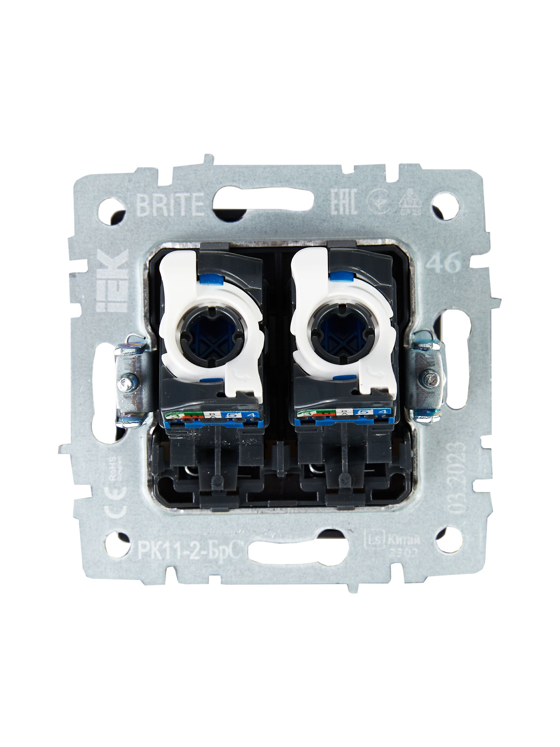 Розетка компьютерная двойная RJ45 BRITE кат.6 РК11-2-БрС скрытой установки сталь (BR-K20-2-K46)