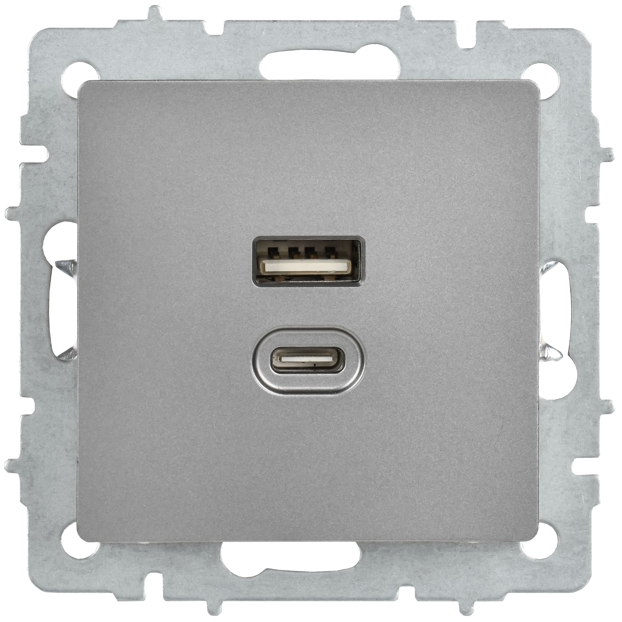 Розетка USB BRITE A+C 45Вт высокоскоростная зарядка РЮ11-2-БрС скрытой установки сталь (BR-U22-045-K46)
