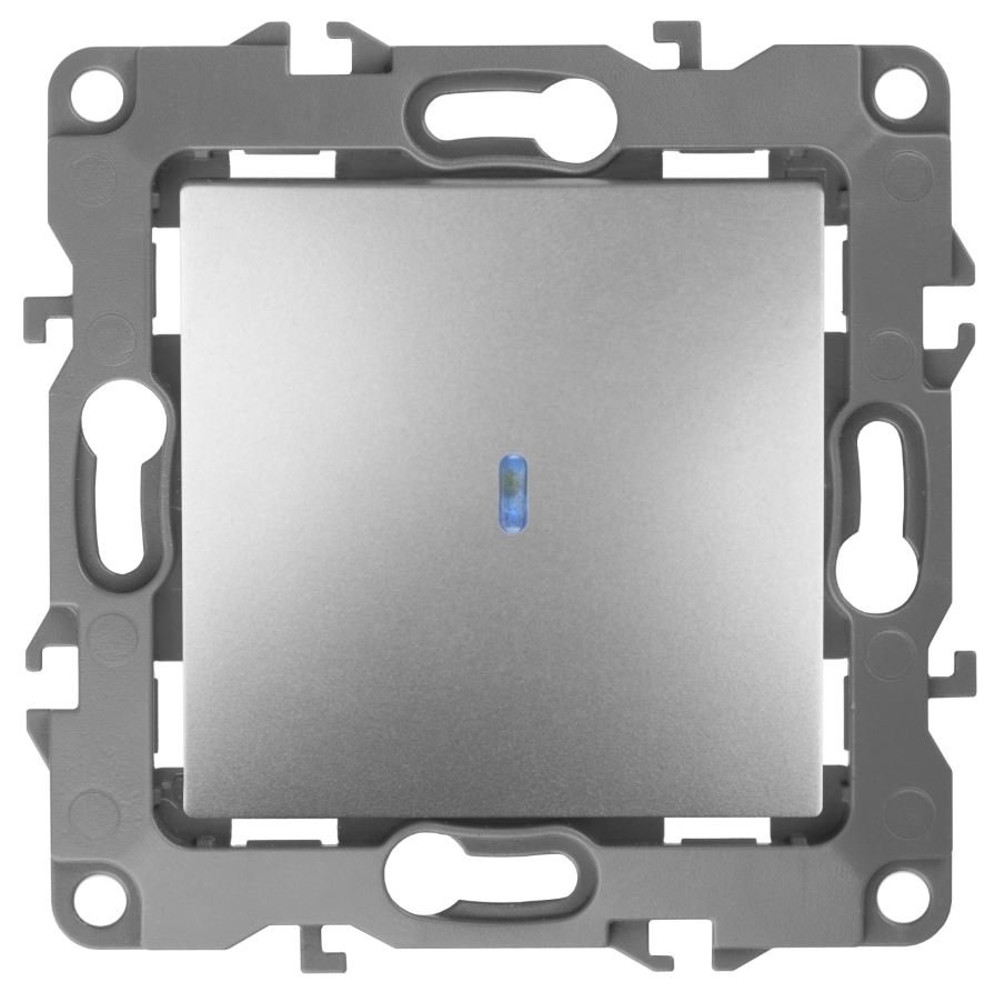 Выключатель 1-кл. с подсветкой IP20 12-1102-03 250В 10АХ алюминий ЭРА (Б0014635)