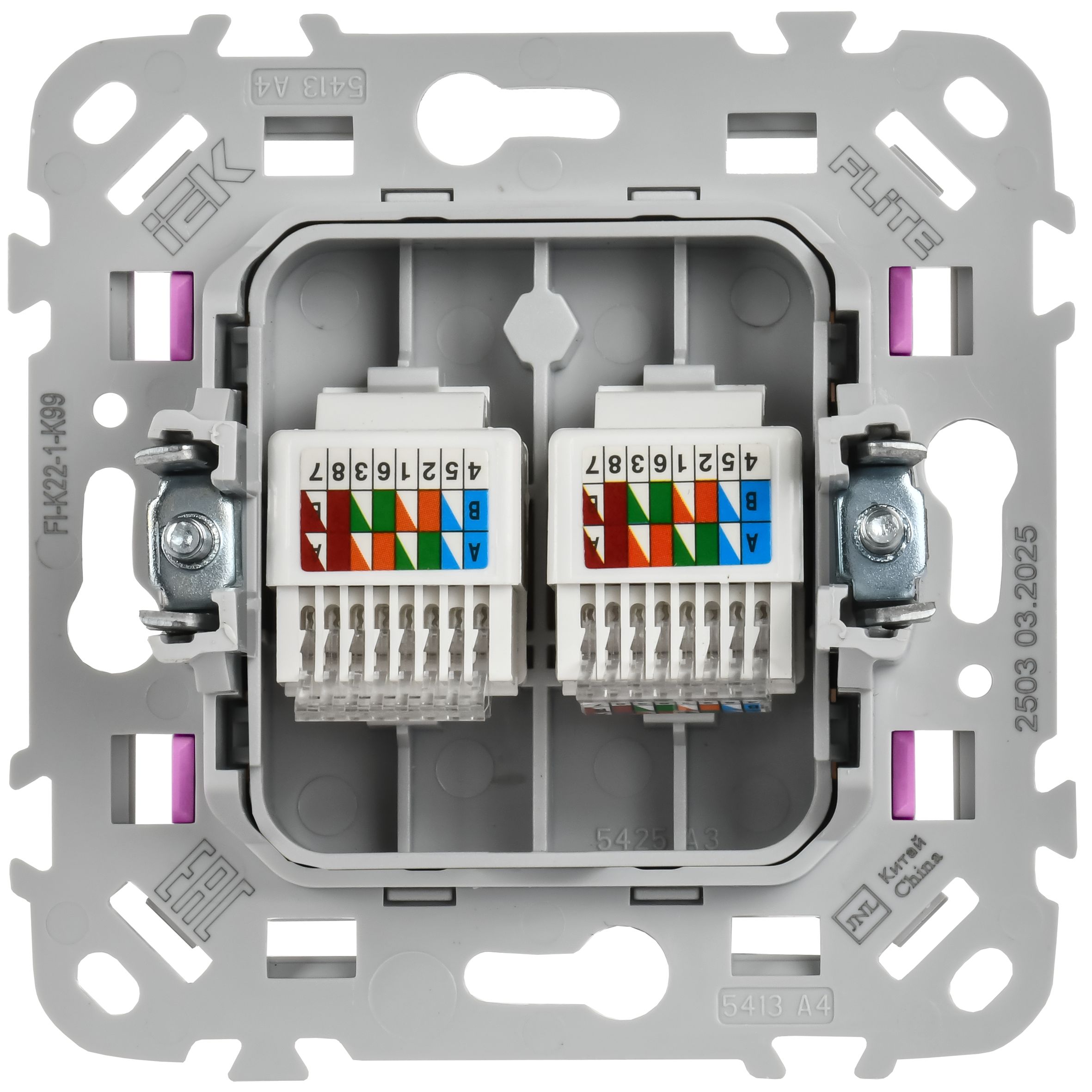 FLITE Розетка 2-местная компьютерная RJ45 кат 5Е UTP РК5е-2-0-ФлПр скрытой установки пурпурный (FI-K22-1-K99)