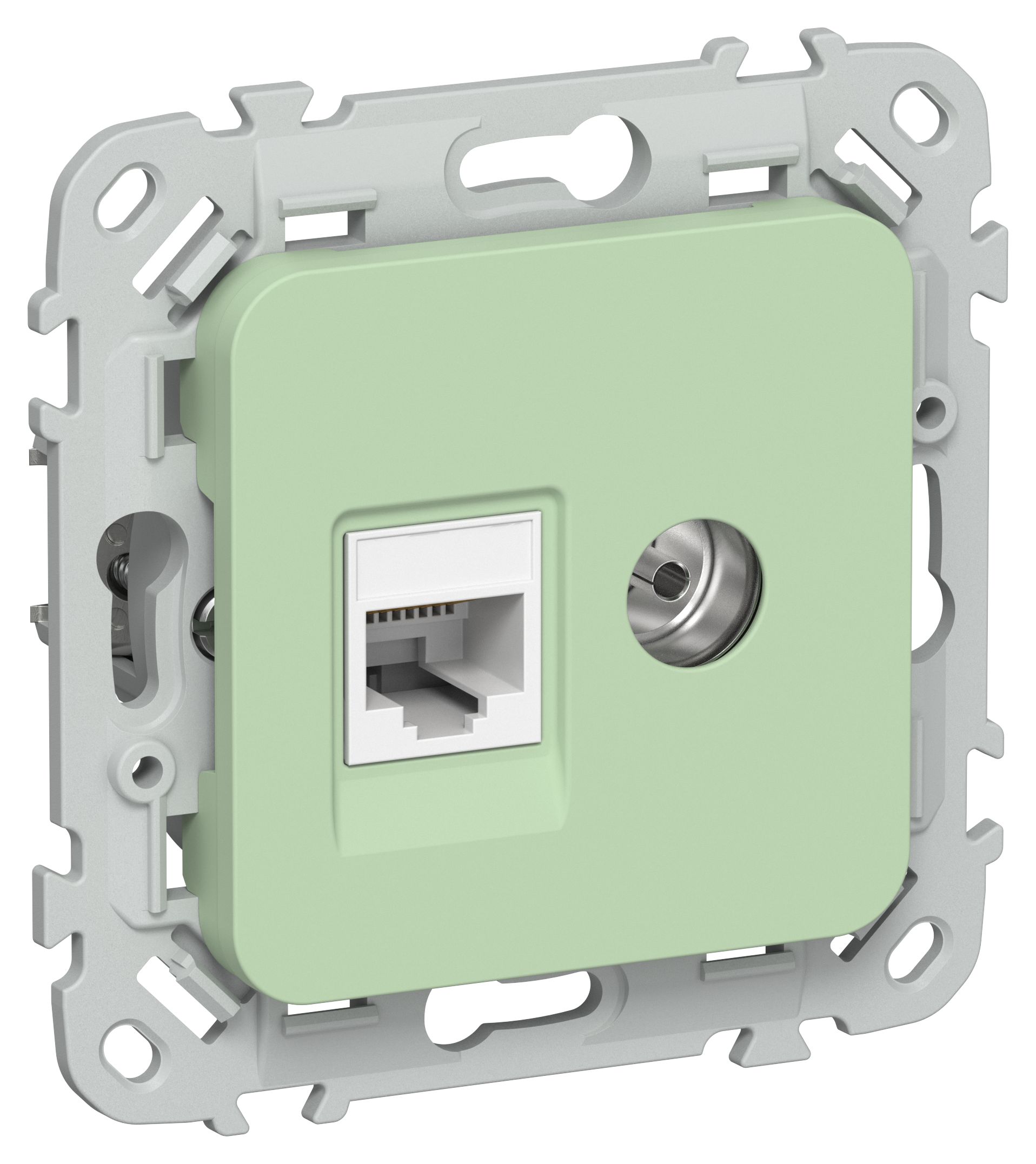 FLITE Розетка 2-местная RJ45/TV кат 5Е UTP РКТВ5е-2-0-ФлФ скрытой установки фисташковый (FI-AK22-1-K93)
