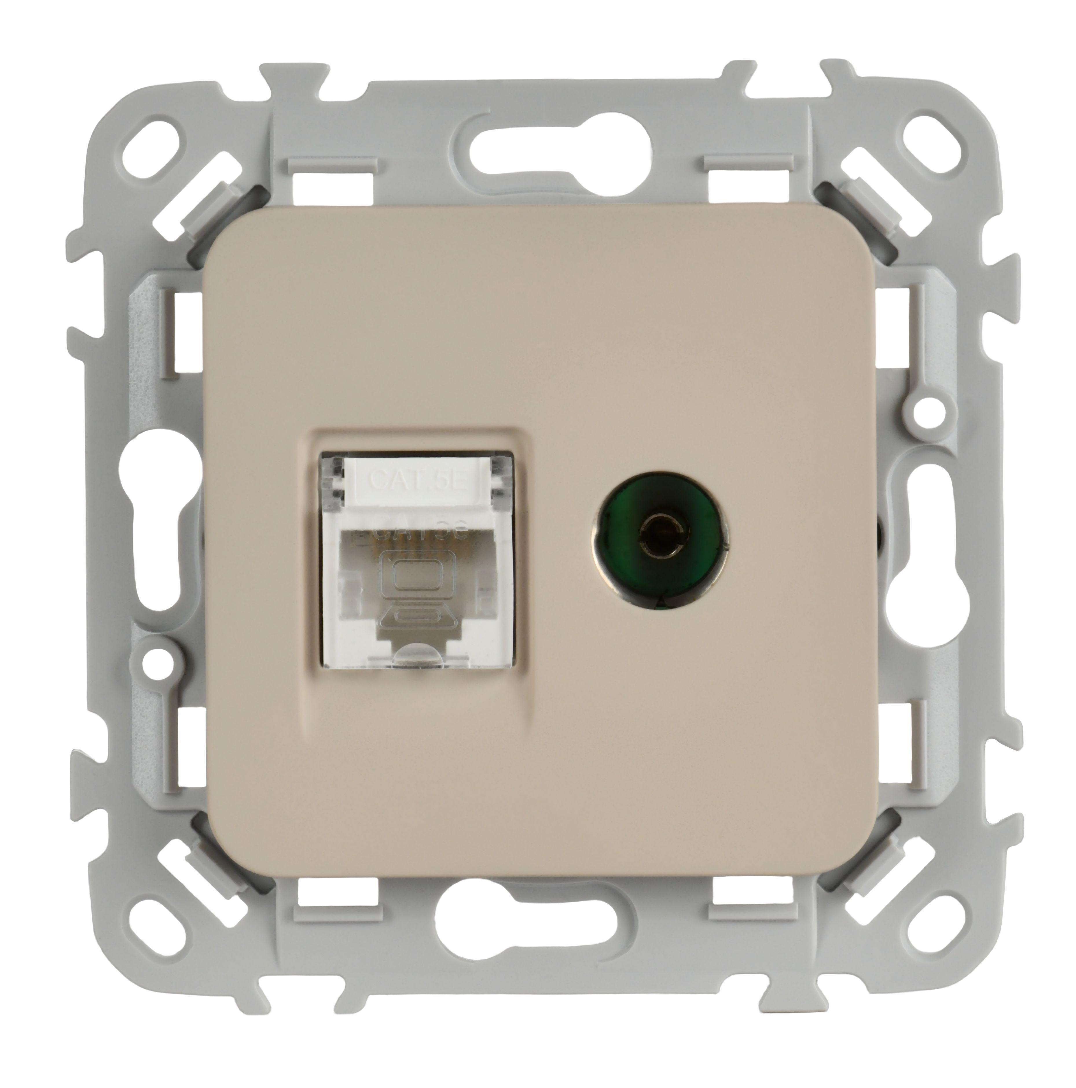 FLITE Розетка 2-местная RJ45/TV кат 5Е UTP РКТВ5е-2-0-ФлЛ скрытой установки льняной (FI-AK22-1-K88)