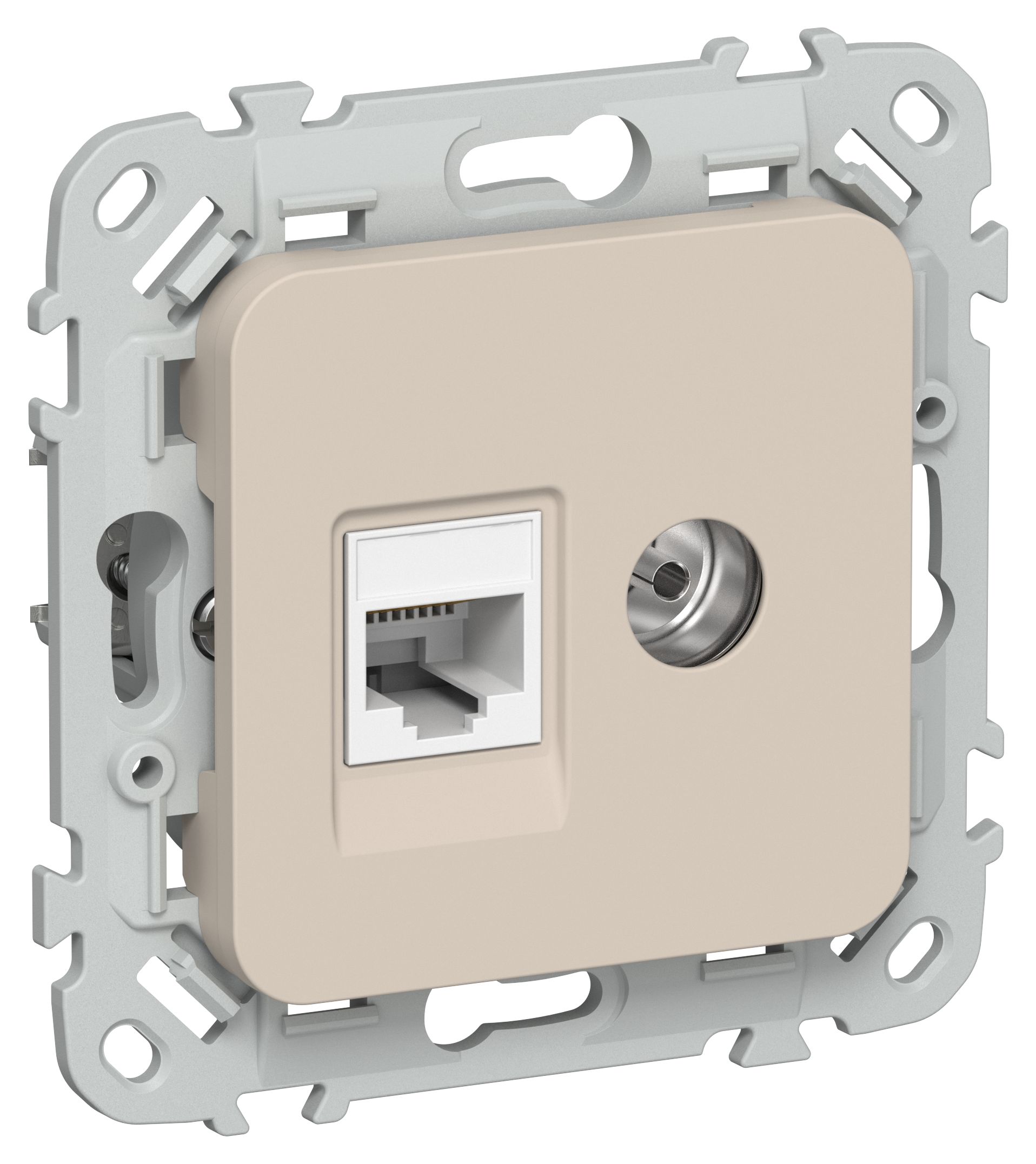 FLITE Розетка 2-местная RJ45/TV кат 5Е UTP РКТВ5е-2-0-ФлЛ скрытой установки льняной (FI-AK22-1-K88)
