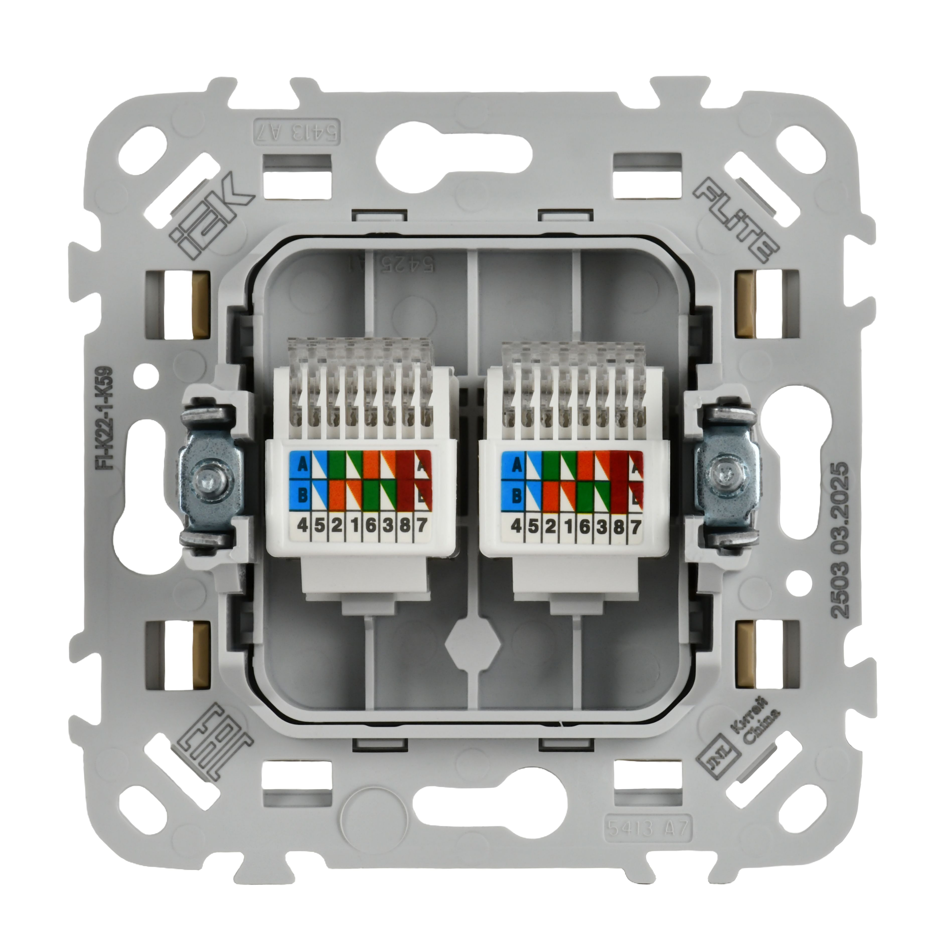 FLITE Розетка 2-местная компьютерная RJ45 кат 5Е UTP РК5е-2-0-ФлХ скрытой установки хаки (FI-K22-1-K59)