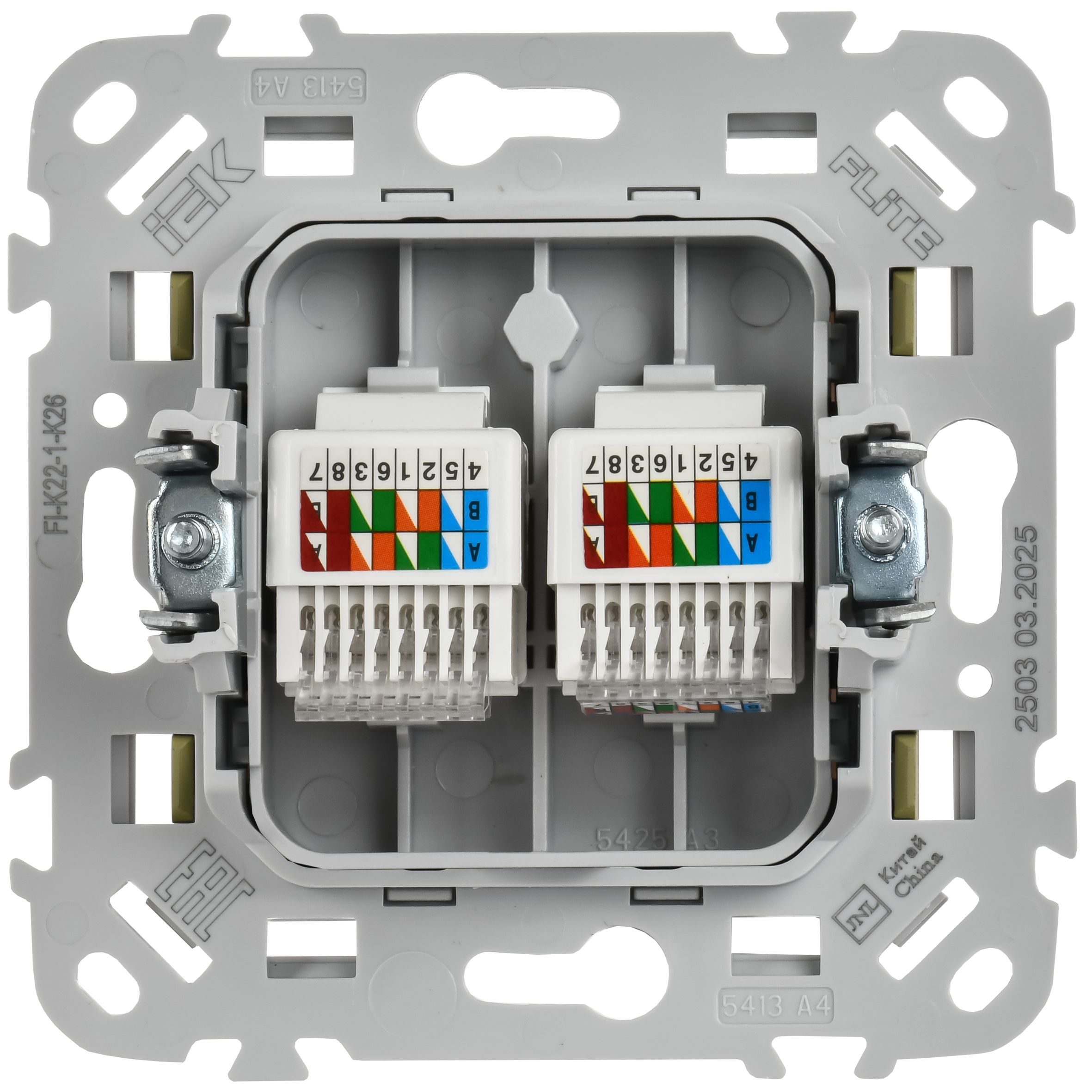FLITE Розетка 2-местная компьютерная RJ45 кат 5Е UTP РК5е-2-0-ФлО скрытой установки оливковый (FI-K22-1-K26)