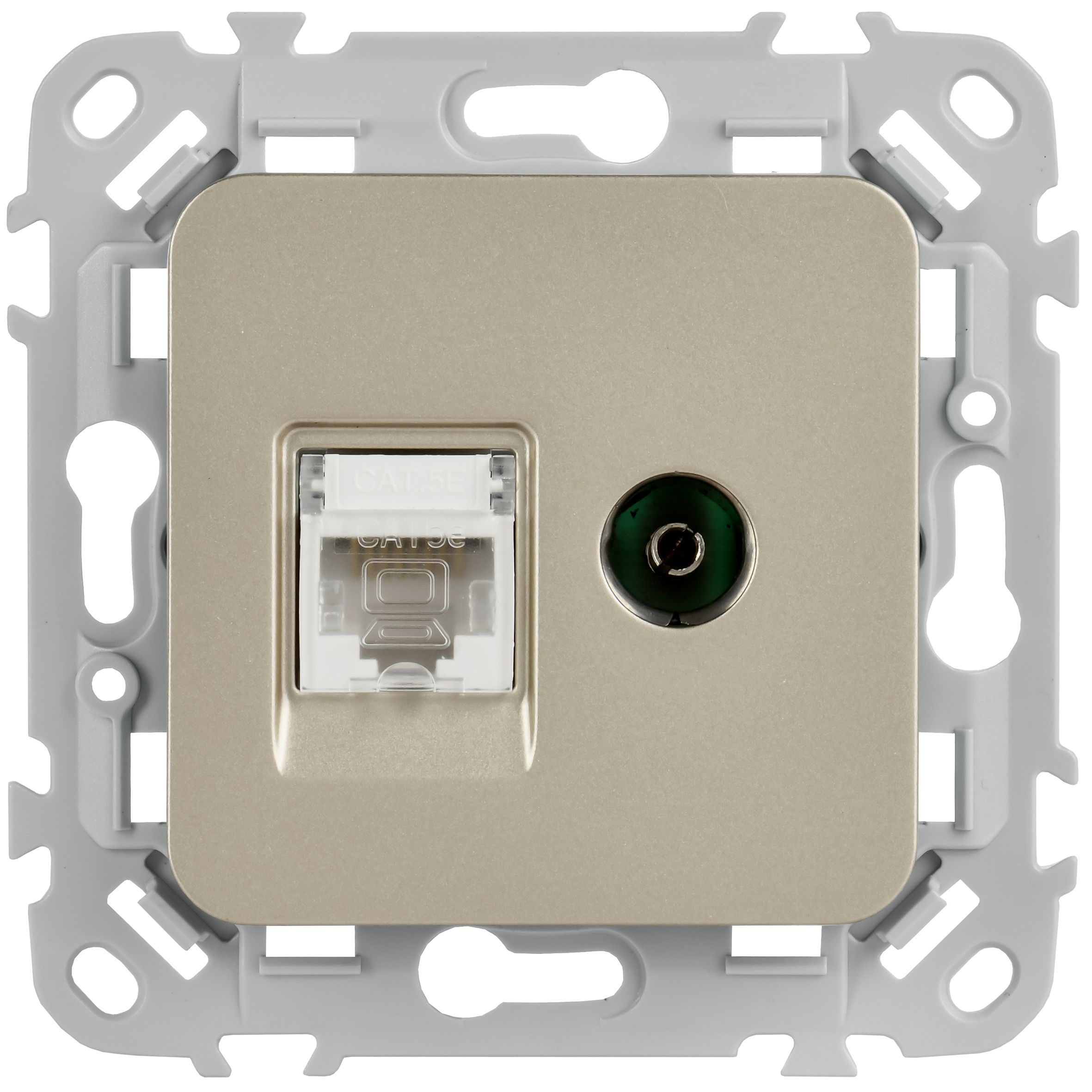FLITE Розетка 2-местная RJ45/TV кат 5Е UTP РКТВ5е-2-0-ФлШ скрытой установки шампань (FI-AK22-1-K37)