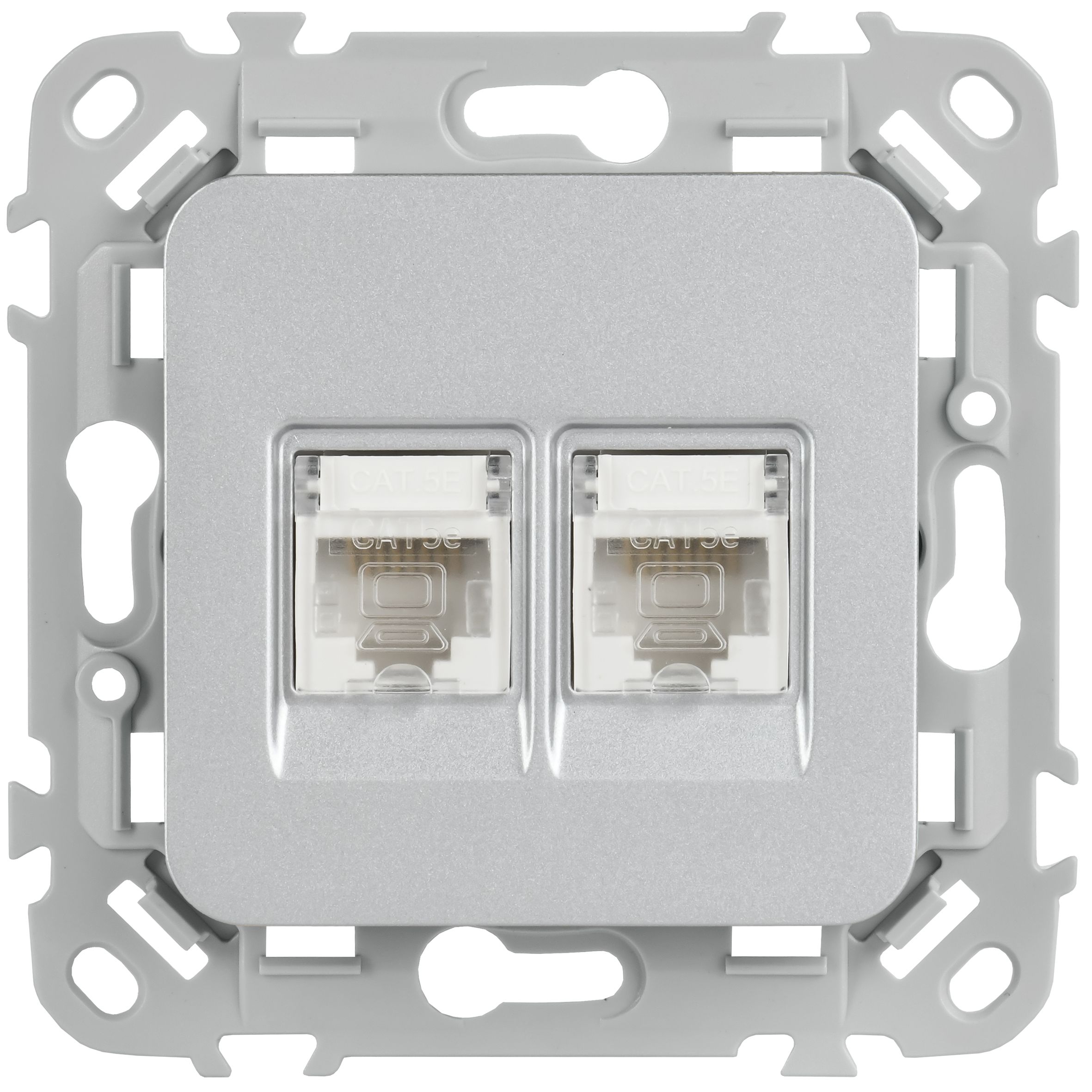 FLITE Розетка 2-местная компьютерная RJ45 кат 5Е UTP РК5е-2-0-ФлА скрытой установки алюминий (FI-K22-1-K47)