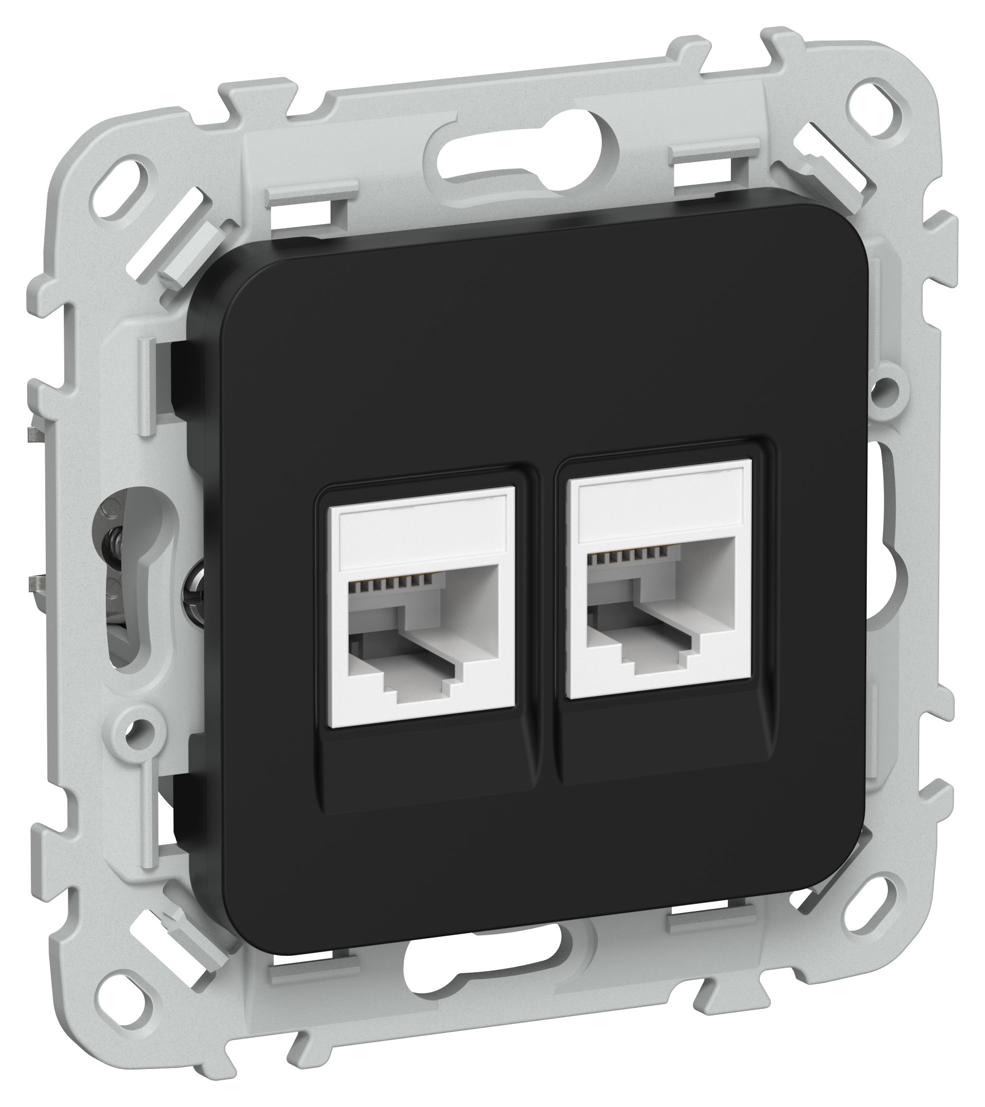 FLITE Розетка 2-местная RJ45/RJ11 кат 5Е/3 UTP РКТ5е/3-2-0-ФлЧ скрытой установки черный (FI-KT22-1-K02)