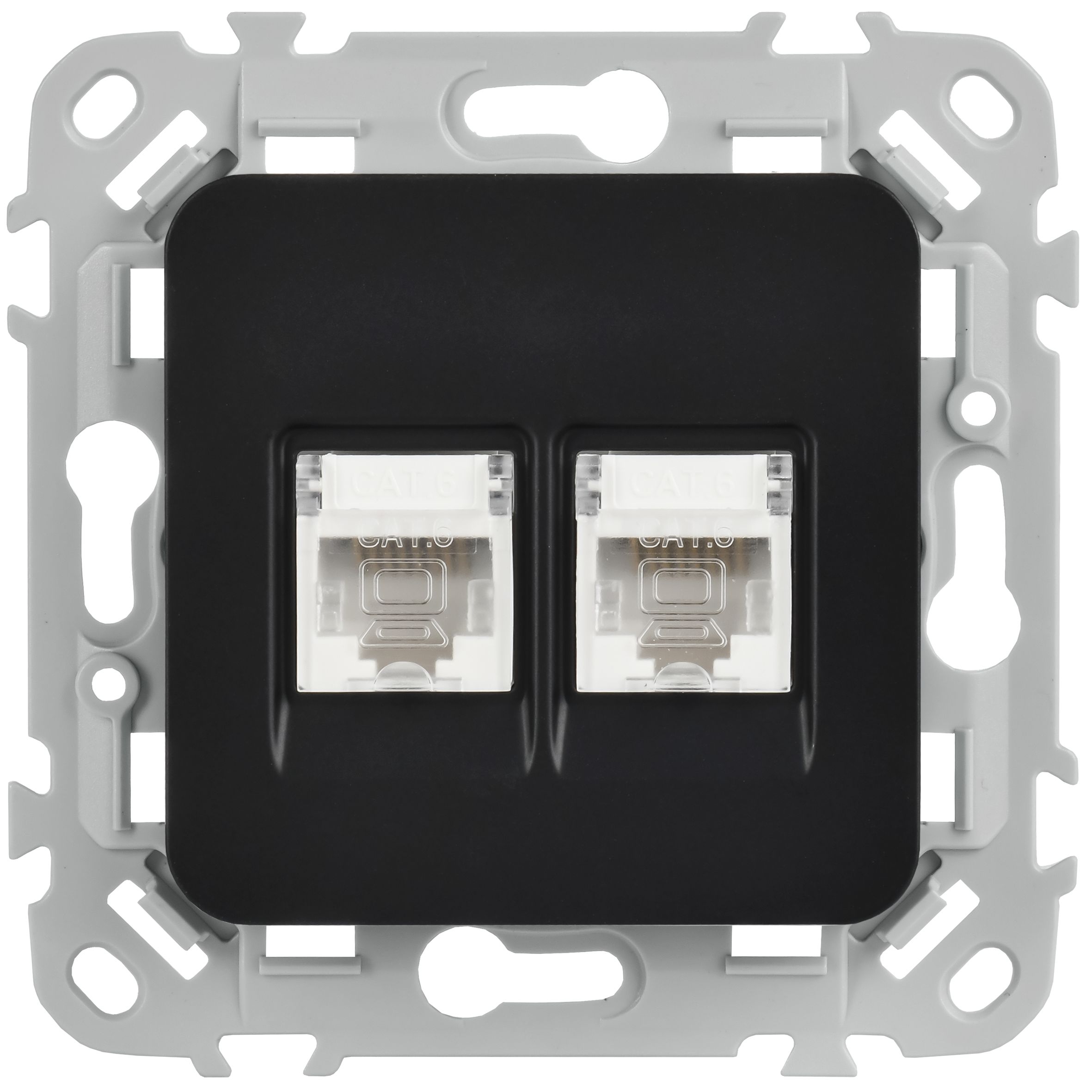 FLITE Розетка 2-местная RJ45/RJ11 кат 5Е/3 UTP РКТ5е/3-2-0-ФлЧ скрытой установки черный (FI-KT22-1-K02)