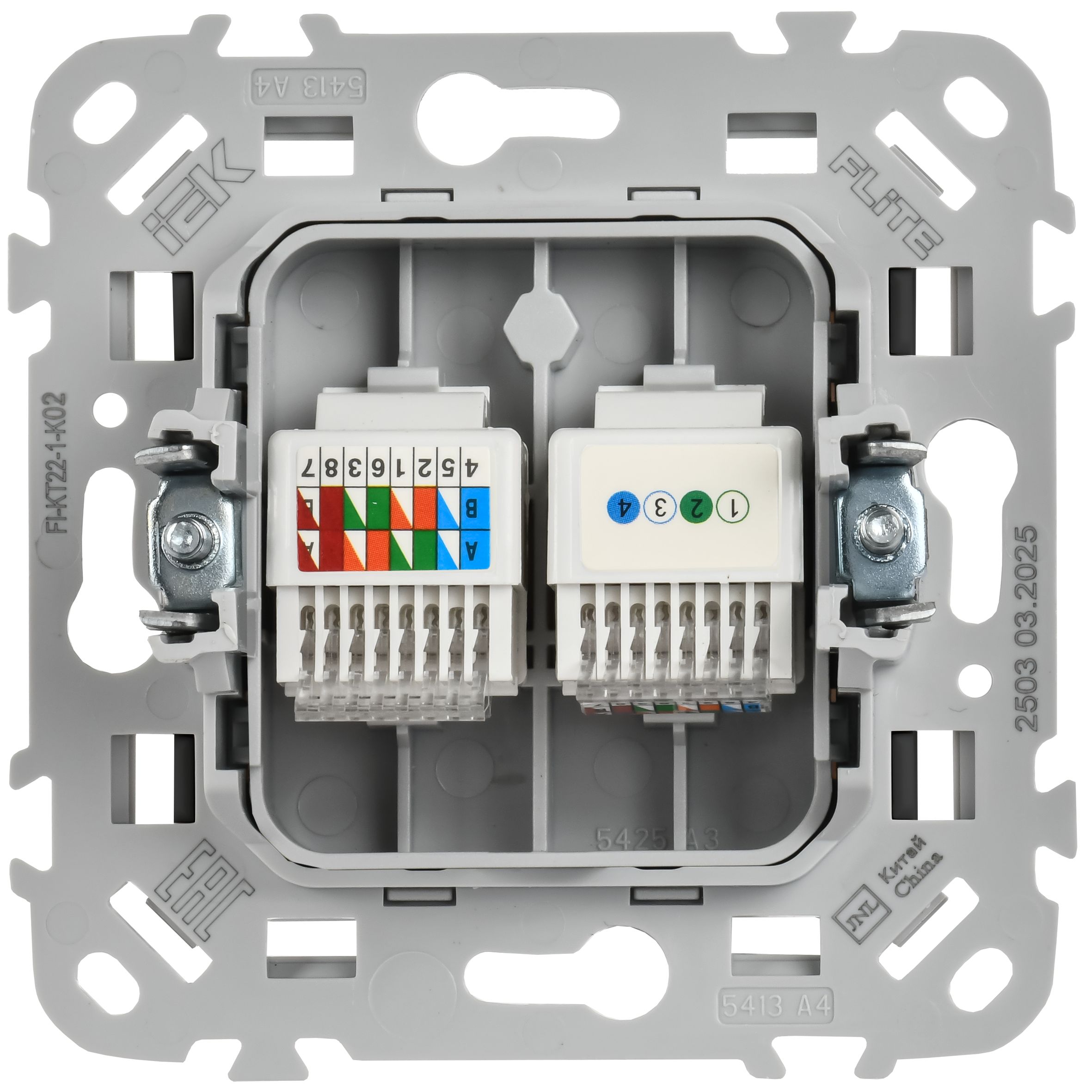 FLITE Розетка 2-местная RJ45/RJ11 кат 5Е/3 UTP РКТ5е/3-2-0-ФлЧ скрытой установки черный (FI-KT22-1-K02)