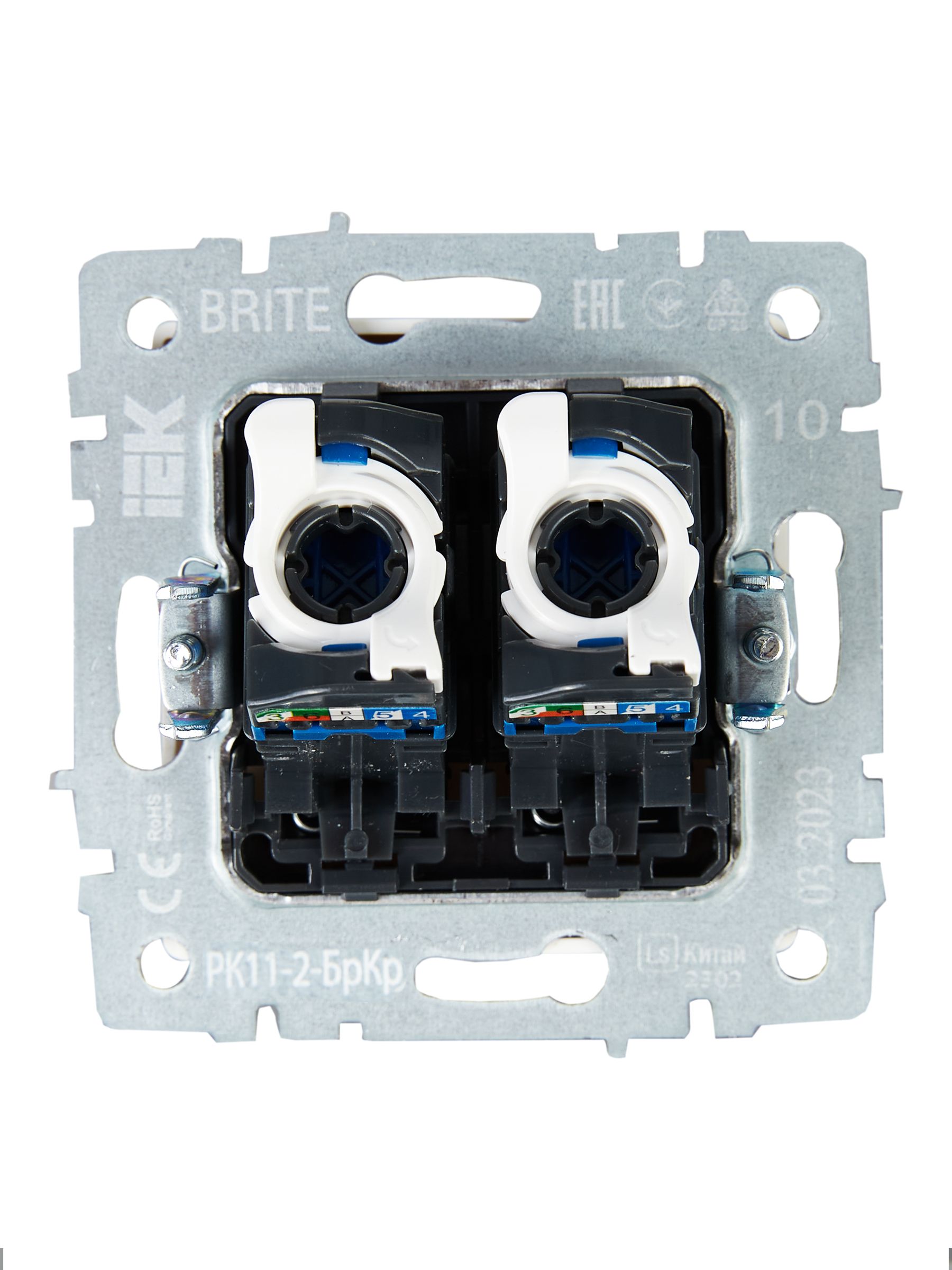 Розетка компьютерная двойная RJ45 BRITE кат.6 РК11-2-БрКр скрытой установки бежевый (BR-K20-2-K10)