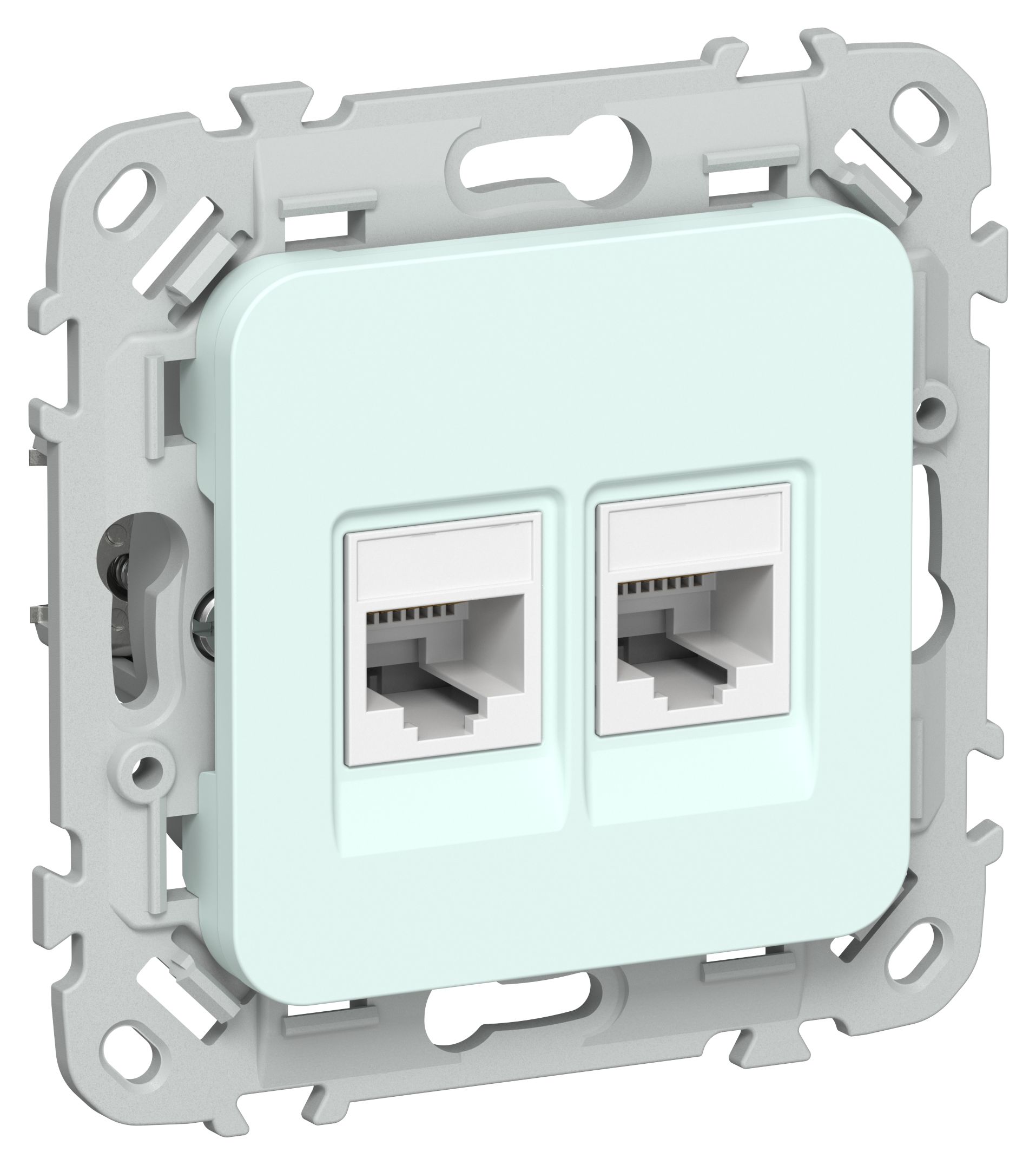 FLITE Розетка 2-местная компьютерная RJ45 кат 6 UTP РК6-2-0-ФлХЛ скрытой установки холодный лед (FI-K22-2-K94)