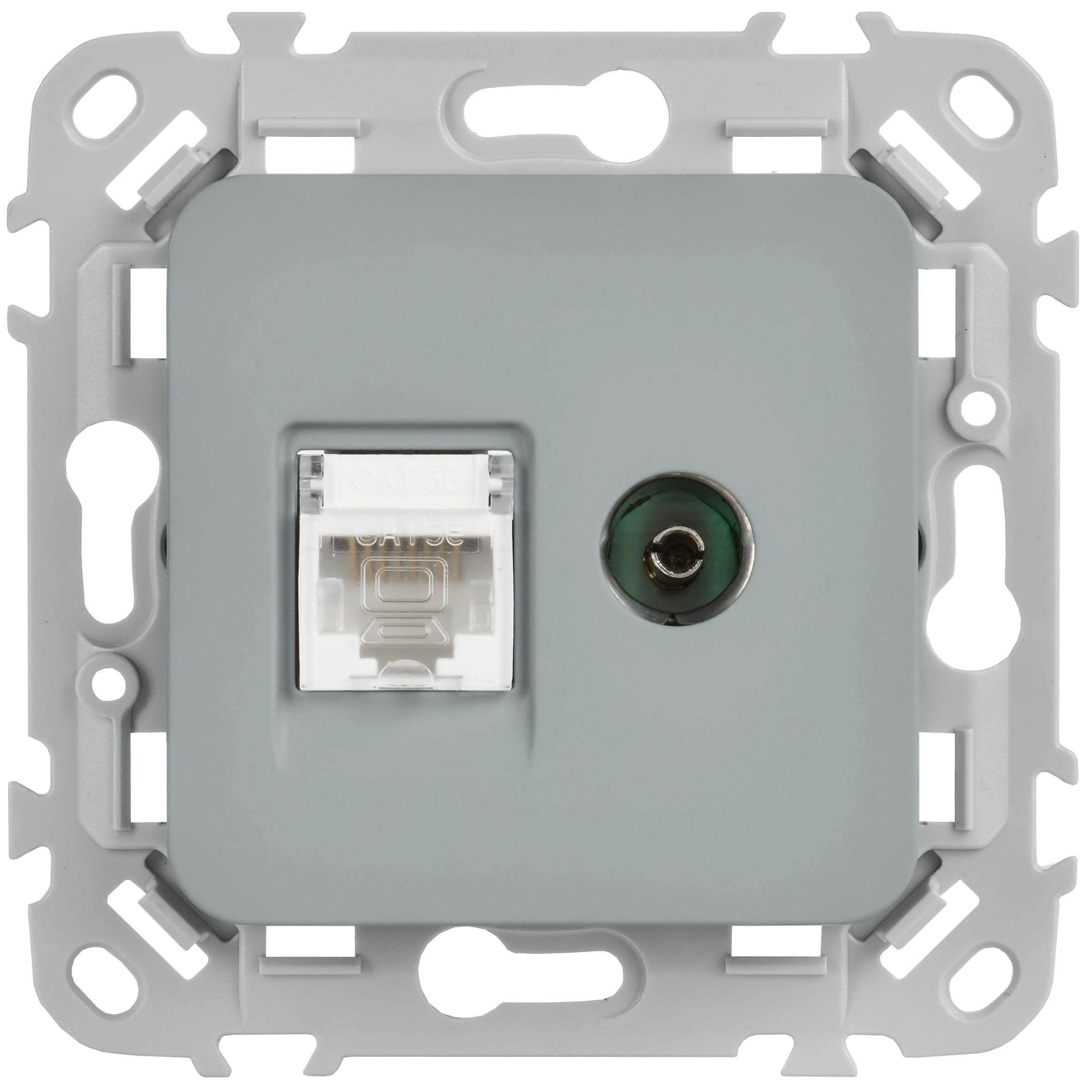 FLITE Розетка 2-местная RJ45/TV кат 5Е UTP РКТВ5е-2-0-ФлС скрытой установки серый (FI-AK22-1-K03)