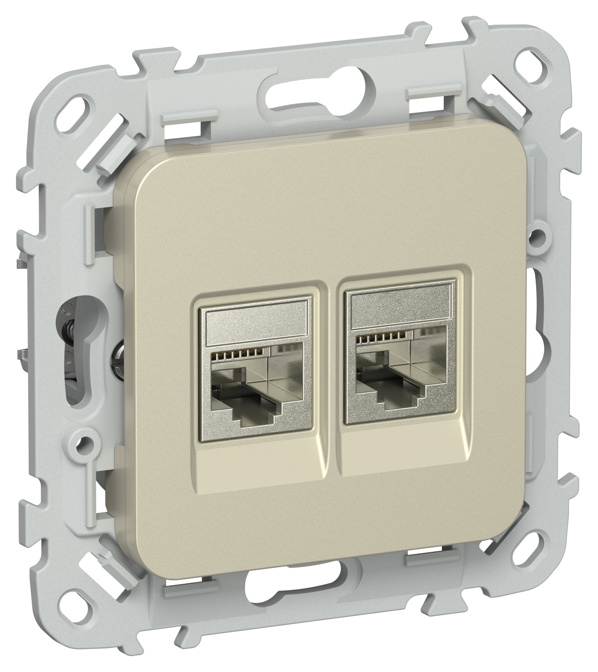 FLITE Розетка 2-местная RJ45/RJ11 кат 6/3 STP РКТ6/3-2-1-ФлШ скрытой установки шампань (FI-KT21-2-K37)
