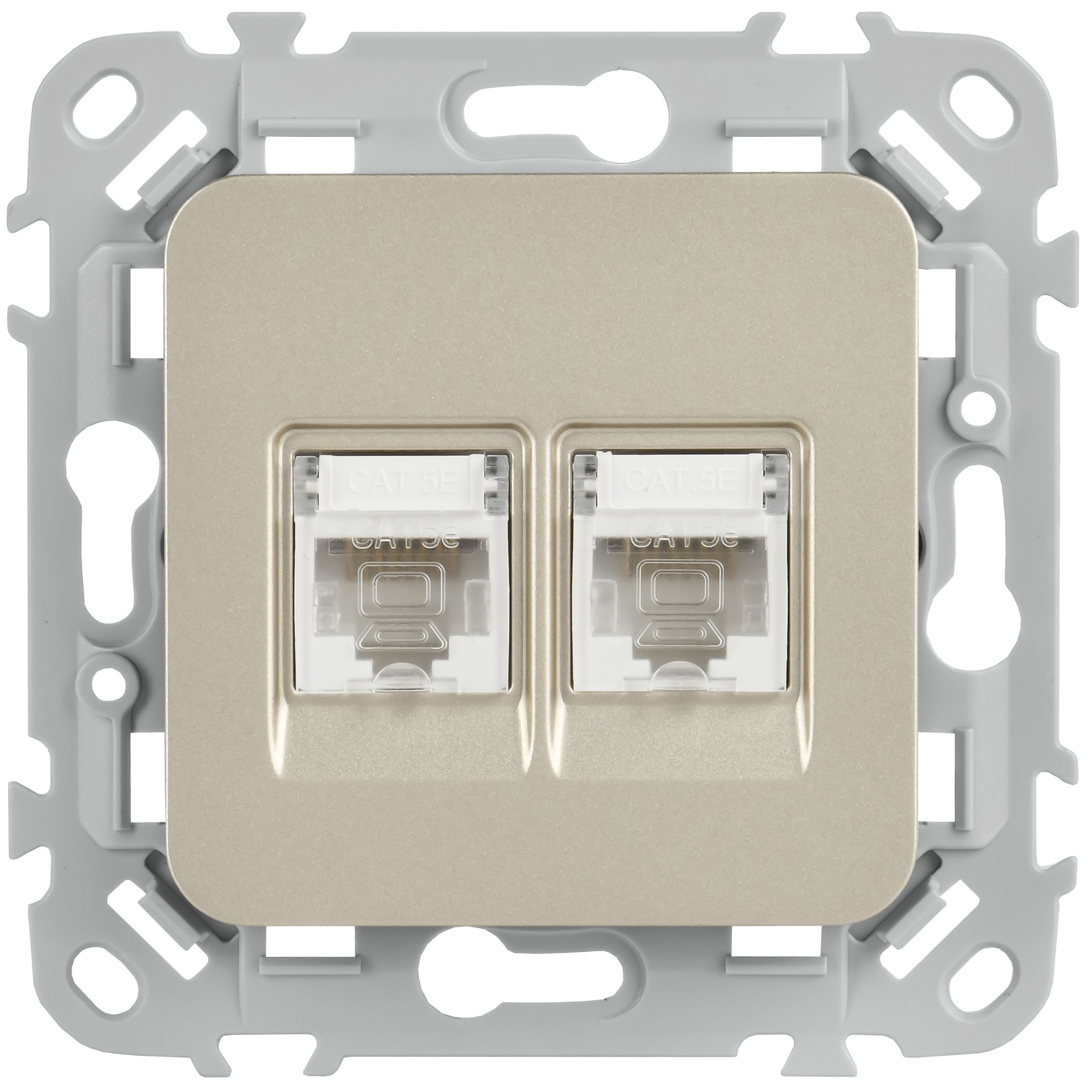 FLITE Розетка 2-местная компьютерная RJ45 кат 5Е UTP РК5е-2-0-ФлШ скрытой установки шампань (FI-K22-1-K37)
