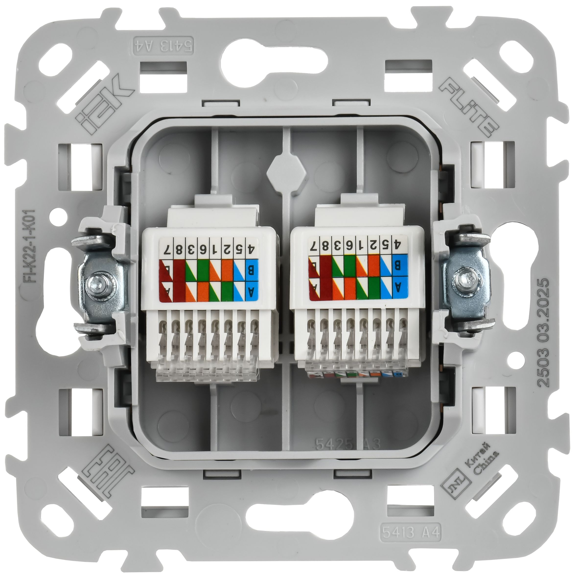 FLITE Розетка 2-местная компьютерная RJ45 кат 5Е UTP РК5е-2-0-ФлБ скрытой установки белый (FI-K22-1-K01)