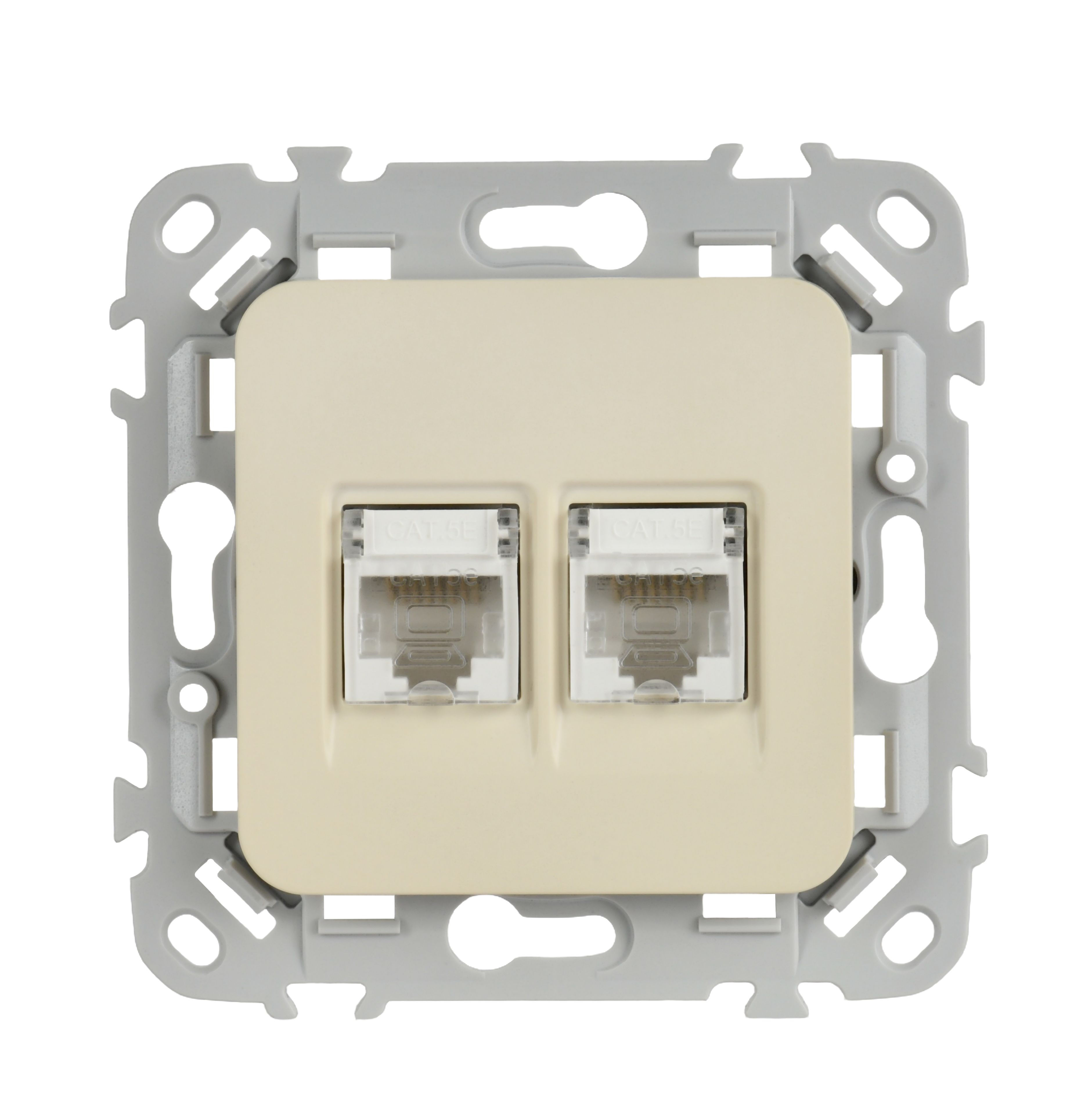 FLITE Розетка 2-местная компьютерная RJ45 кат 5Е UTP РК5е-2-0-ФлСл скрытой установки сливочный (FI-K22-1-K86)