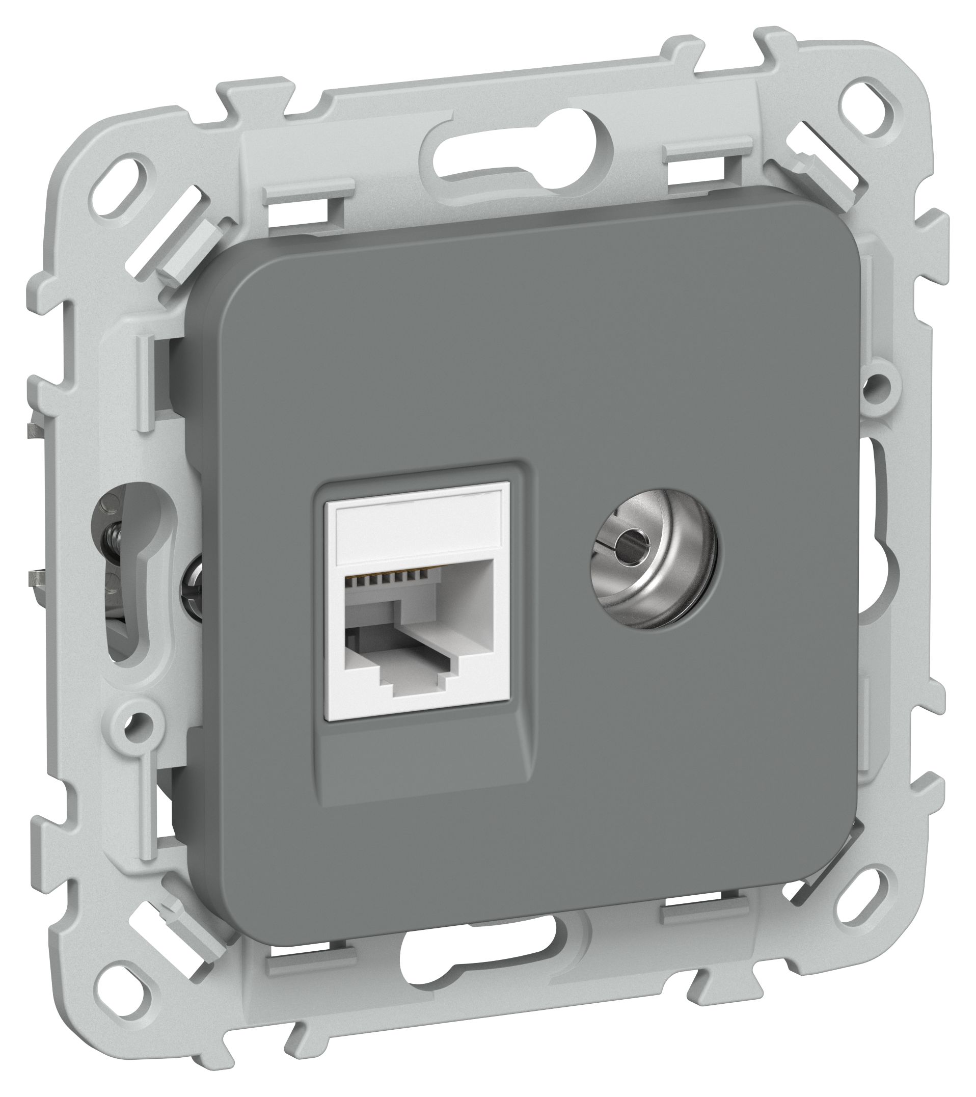 FLITE Розетка 2-местная RJ45/TV кат 5Е UTP РКТВ5е-2-0-ФлМА скрытой установки мокрый асфальт (FI-AK22-1-K80)