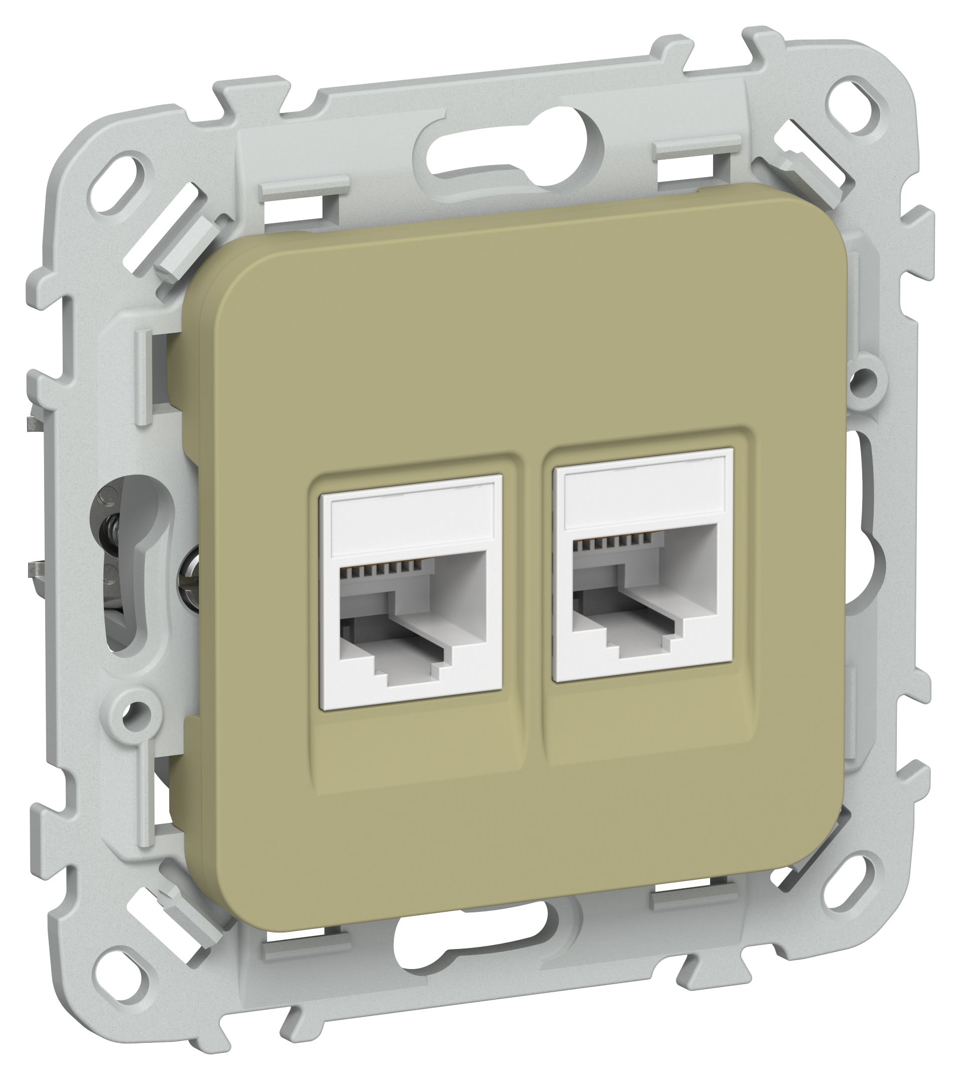 FLITE Розетка 2-местная компьютерная RJ45 кат 6 UTP РК6-2-0-ФлО скрытой установки оливковый (FI-K22-2-K26)