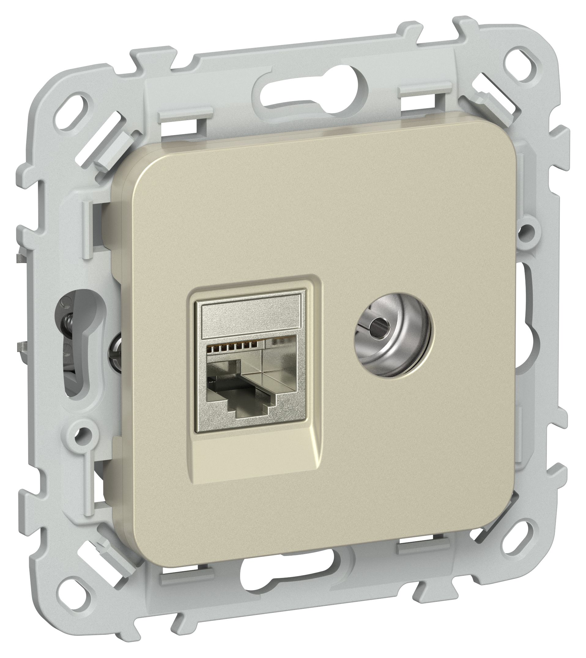 FLITE Розетка 2-местная RJ45/TV кат 6 STP РКТВ6-2-1-ФлШ скрытой установки шампань (FI-AK21-2-K37)